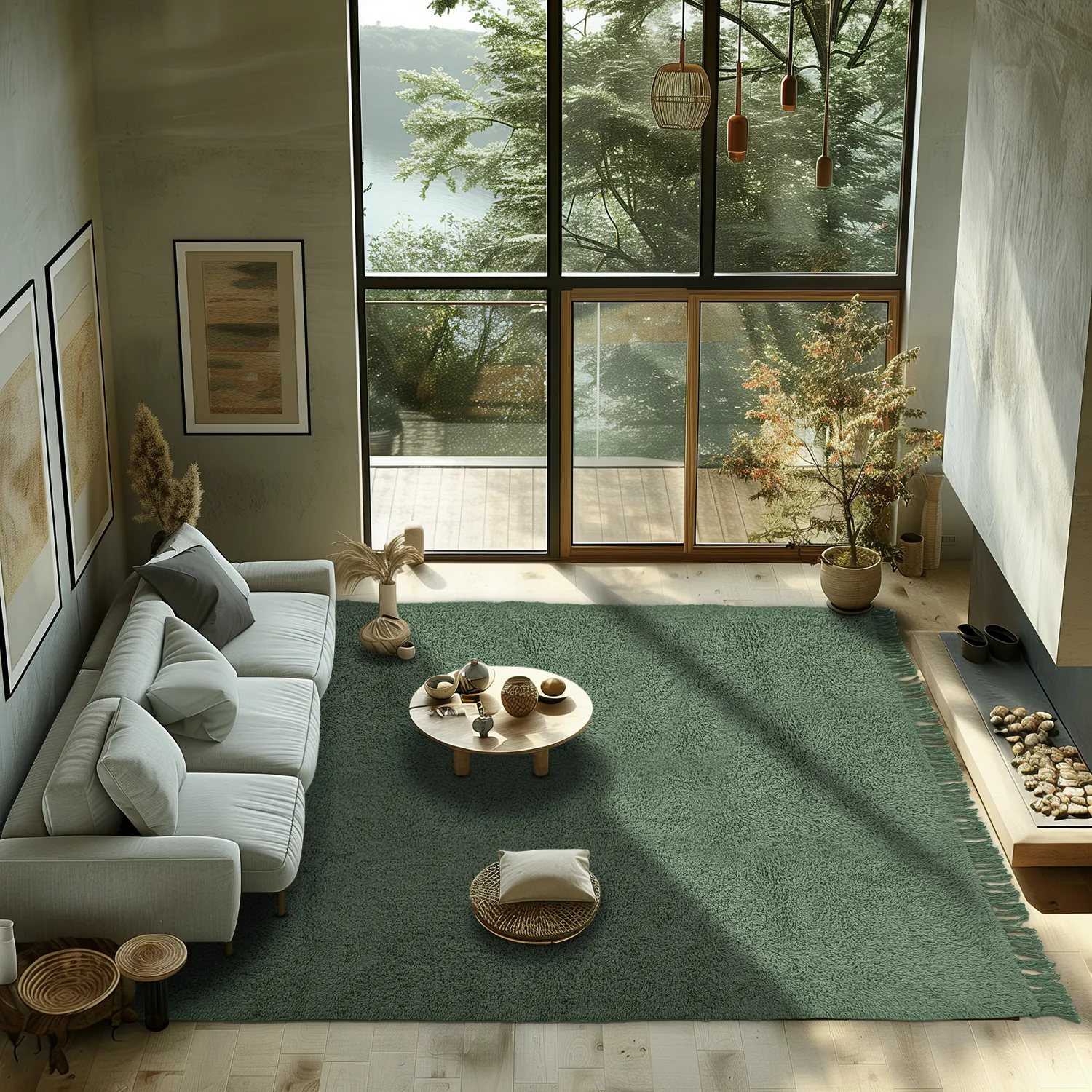 Hoogpolig vloerkleed - Alba Natural Cotton Shaggy (groen)