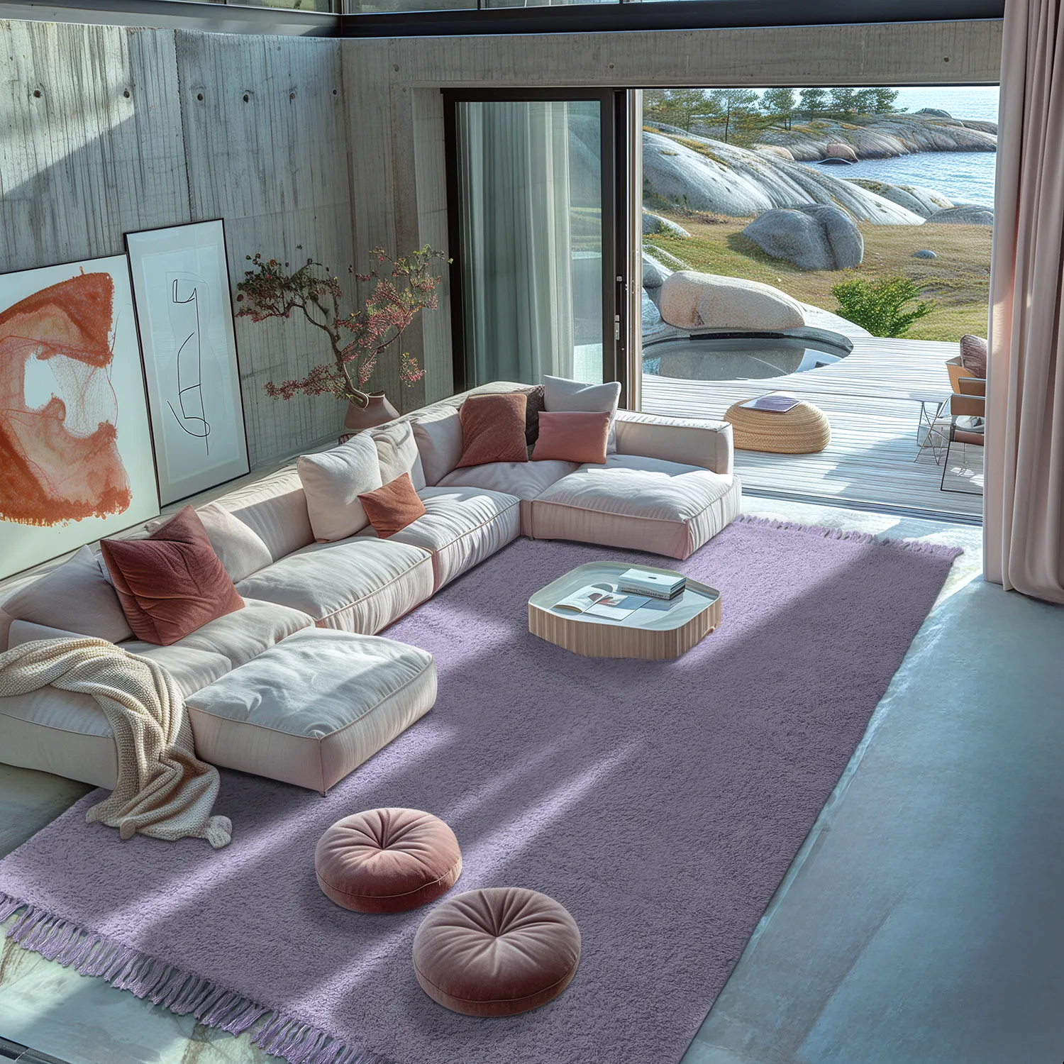 Hoogpolig vloerkleed - Alba Natural Cotton Shaggy (paars)