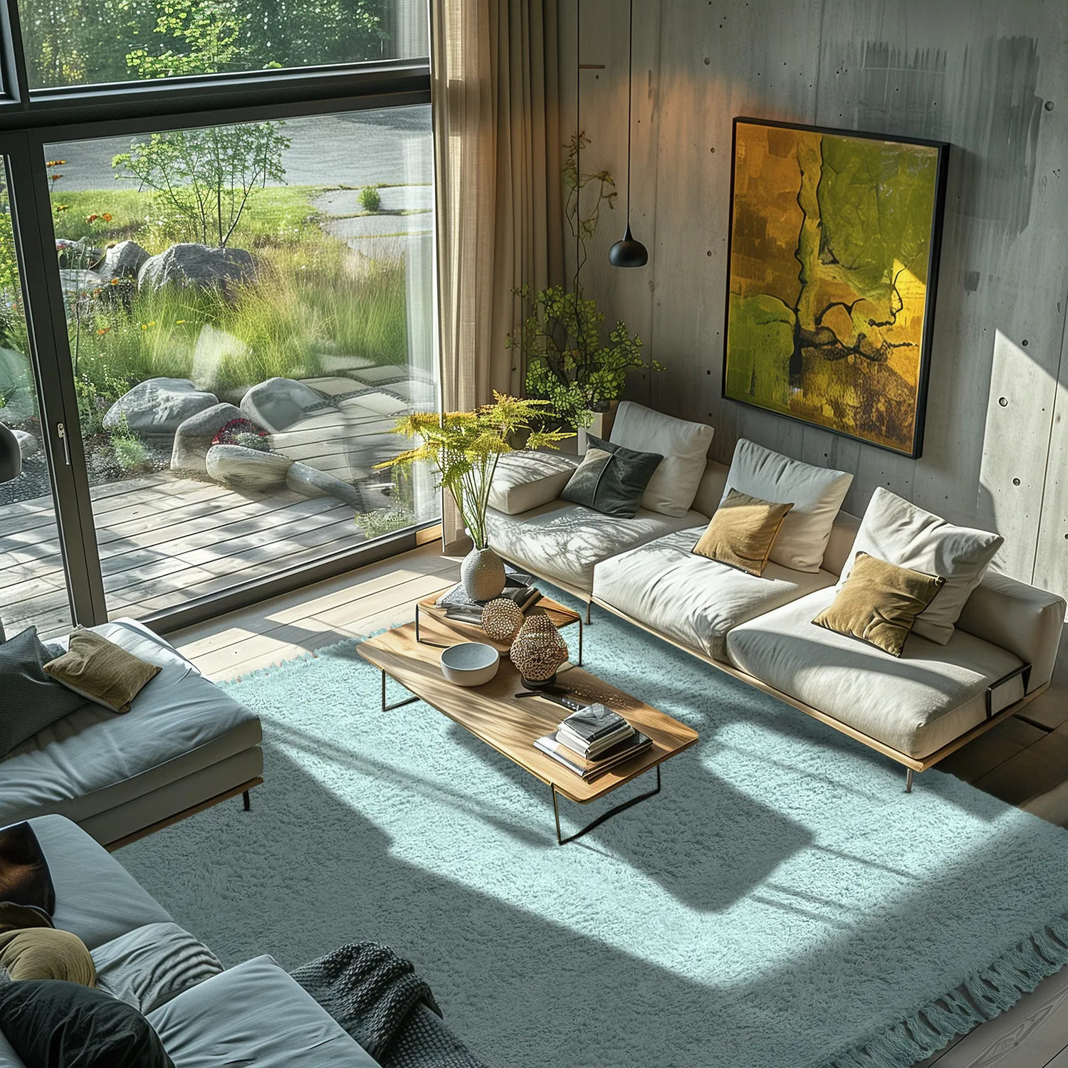 Hoogpolig vloerkleed - Alba Natural Cotton Shaggy (turkoois)