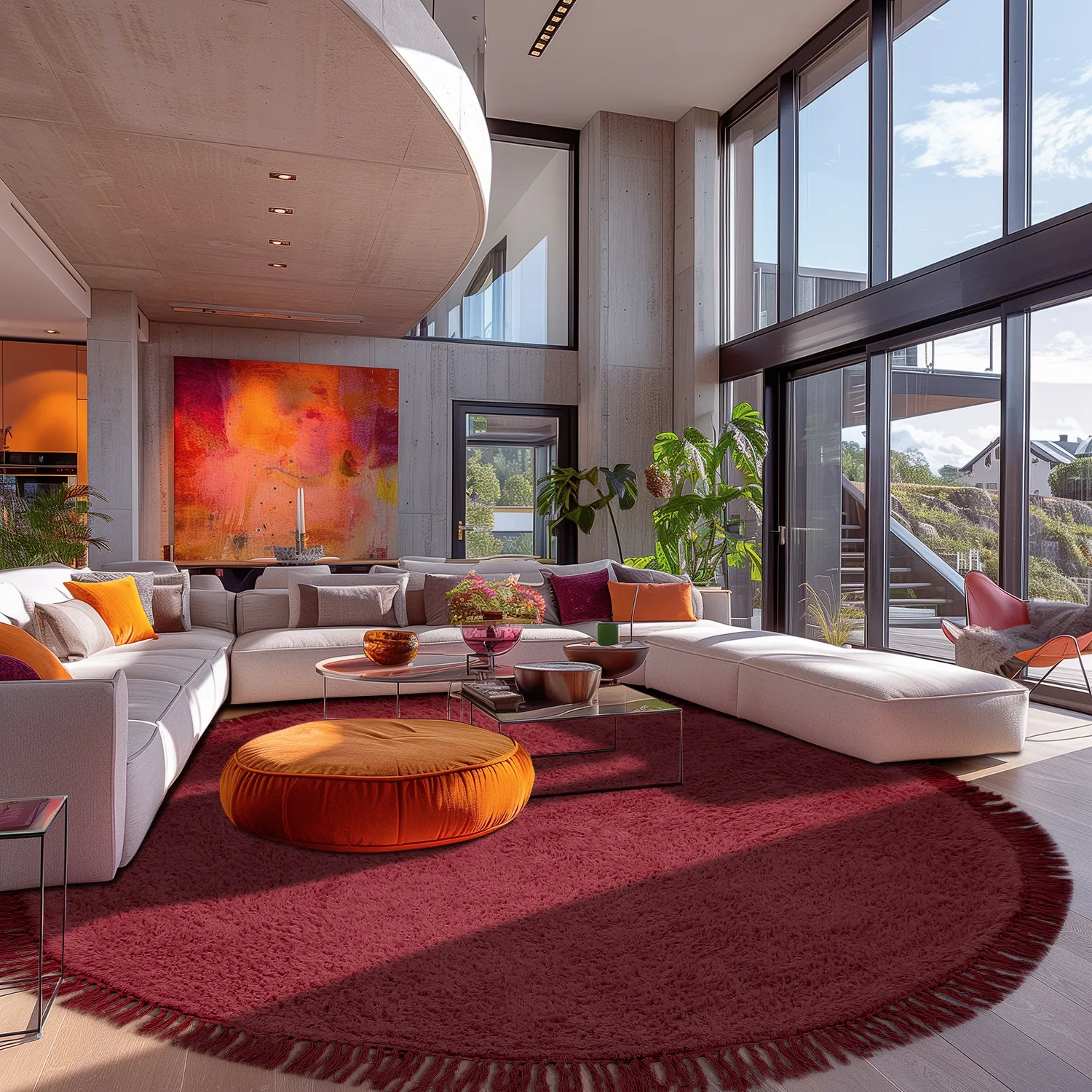 Ronde vloerkleden - Alba Natural Cotton Shaggy (bordeaux)