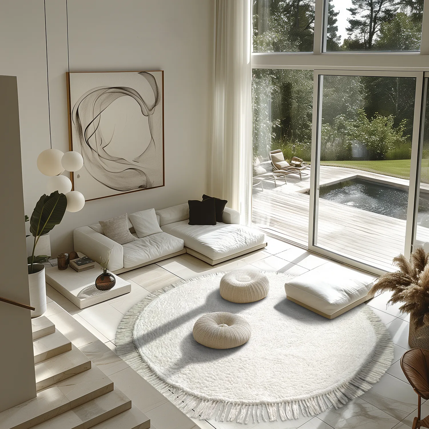 Ronde vloerkleden - Alba Natural Cotton Shaggy (wit)