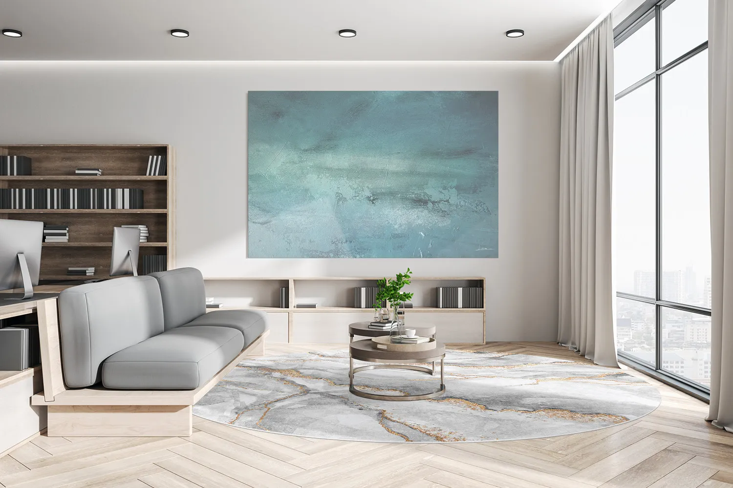 Rond vloerkleed - Genova (grijs/wit/goud)