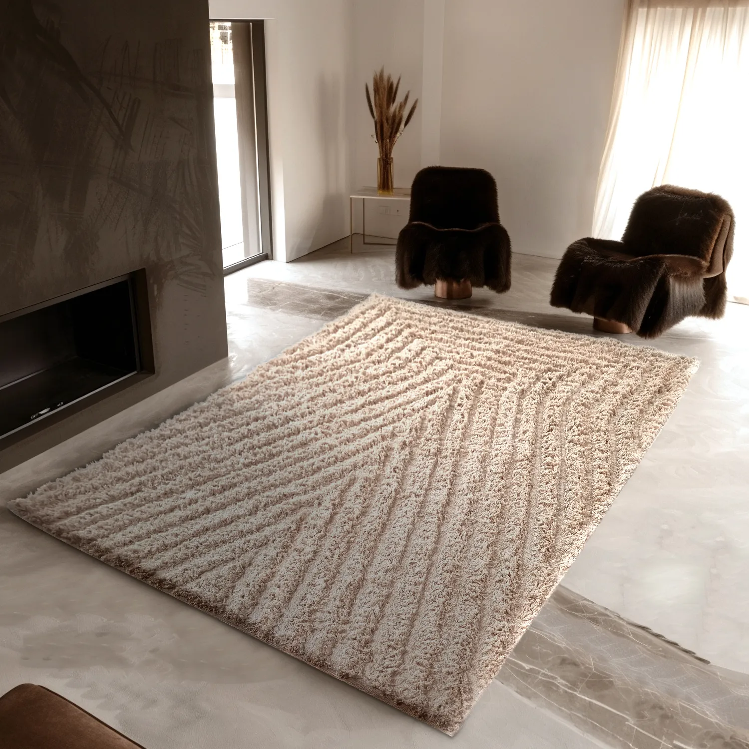 Hoogpolig vloerkleed - Indra Natural Cotton Shaggy (beige)