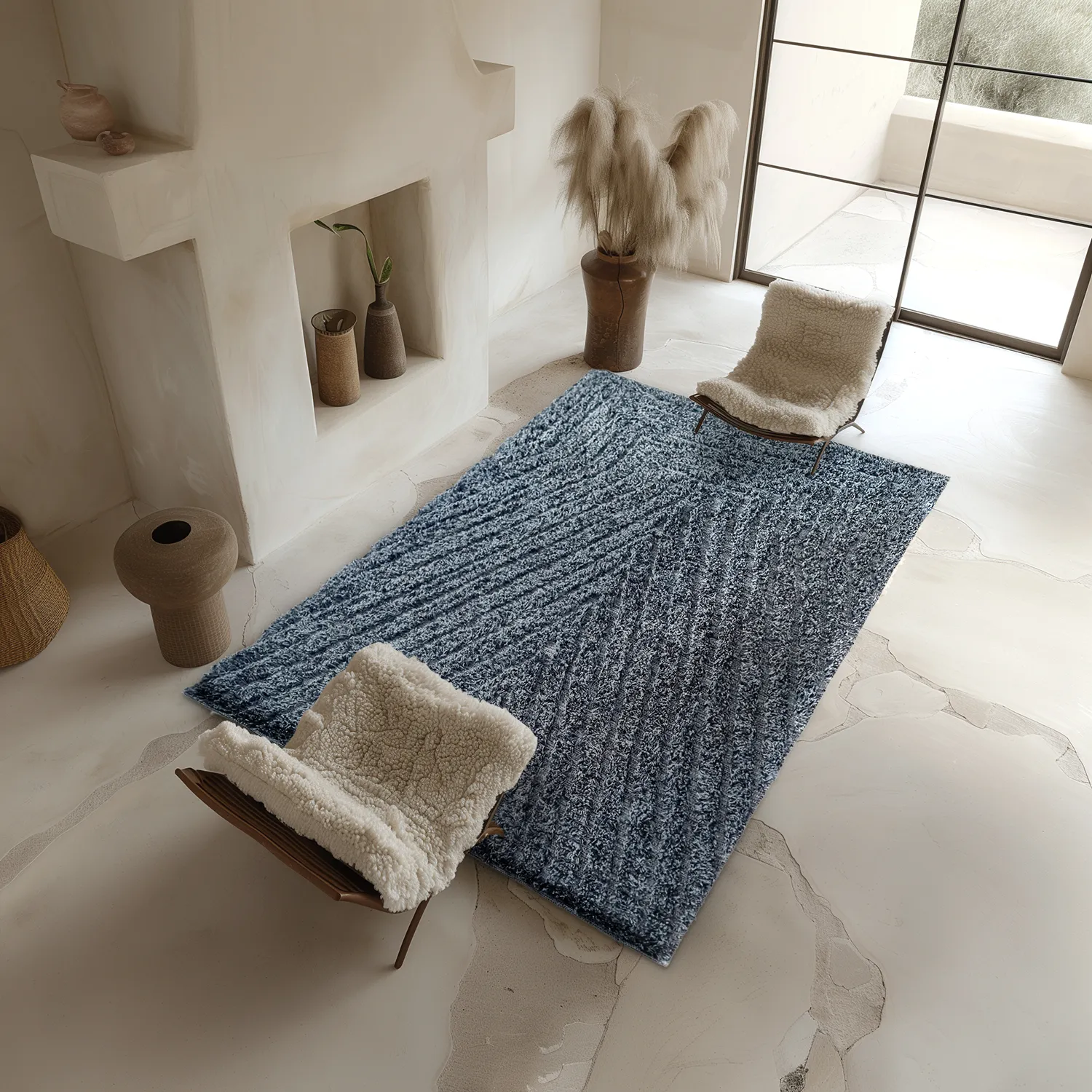 Hoogpolig vloerkleed - Kendra Natural Cotton Shaggy (grijs/zwart)