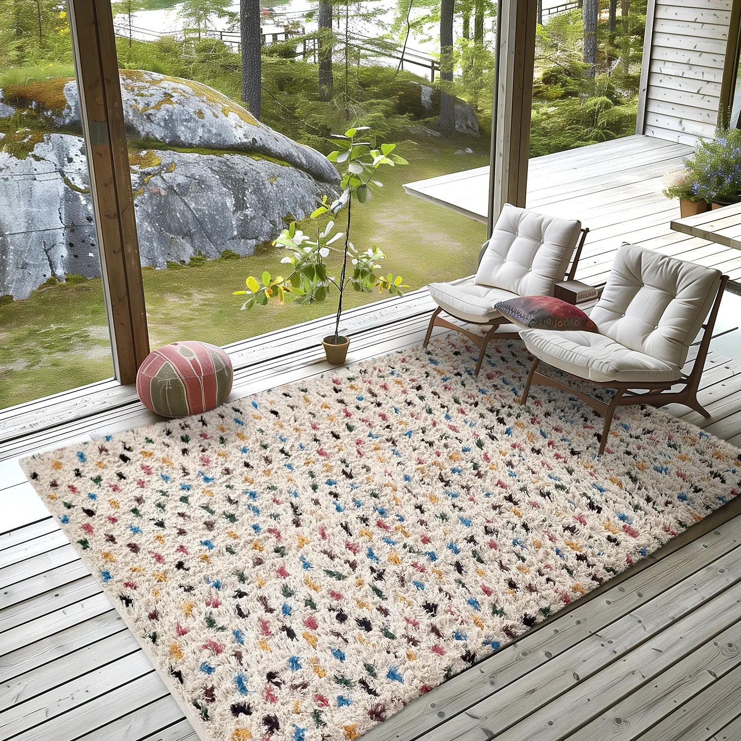 Hoogpolig vloerkleed - Litton Natural Cotton Shaggy (beige/multi)