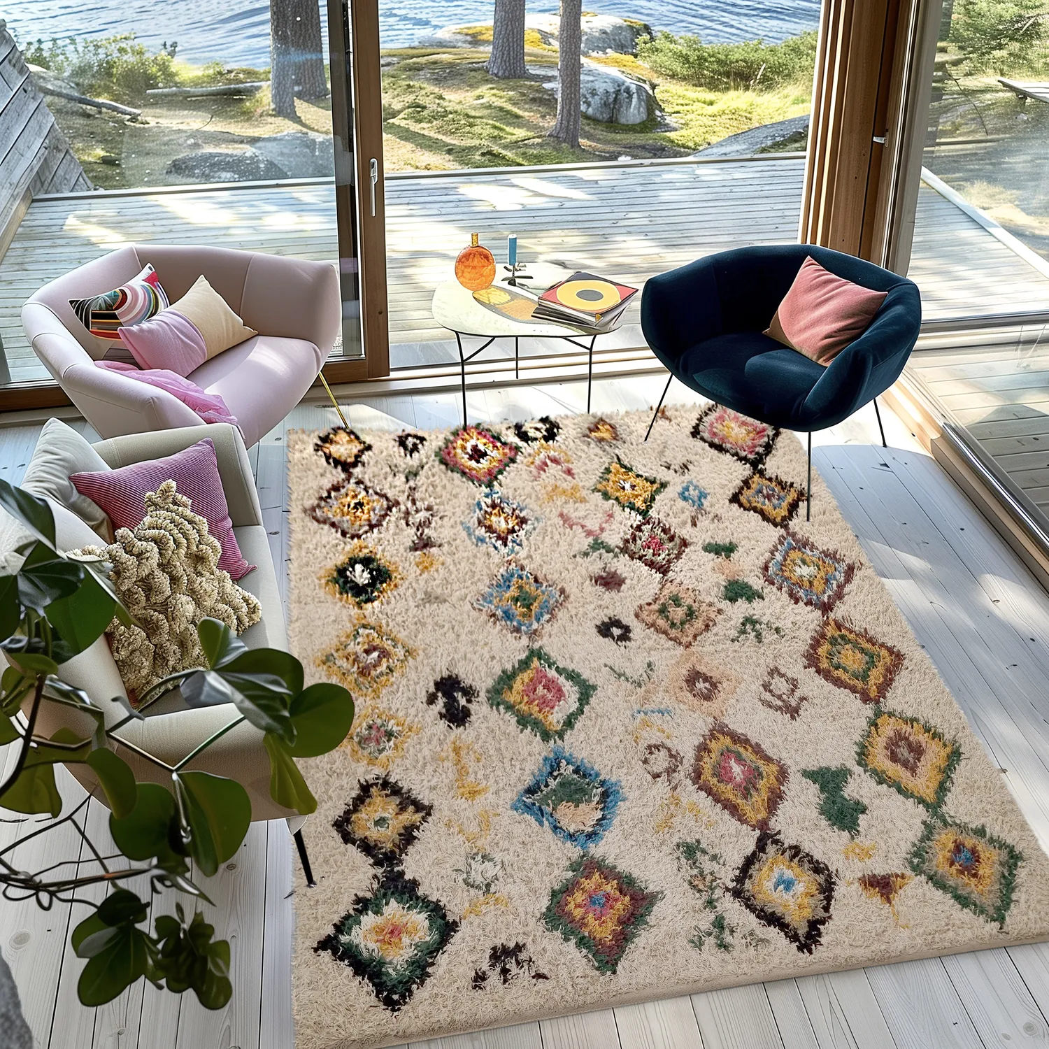 Hoogpolig vloerkleed - Siddel Natural Cotton Shaggy (beige/multi)