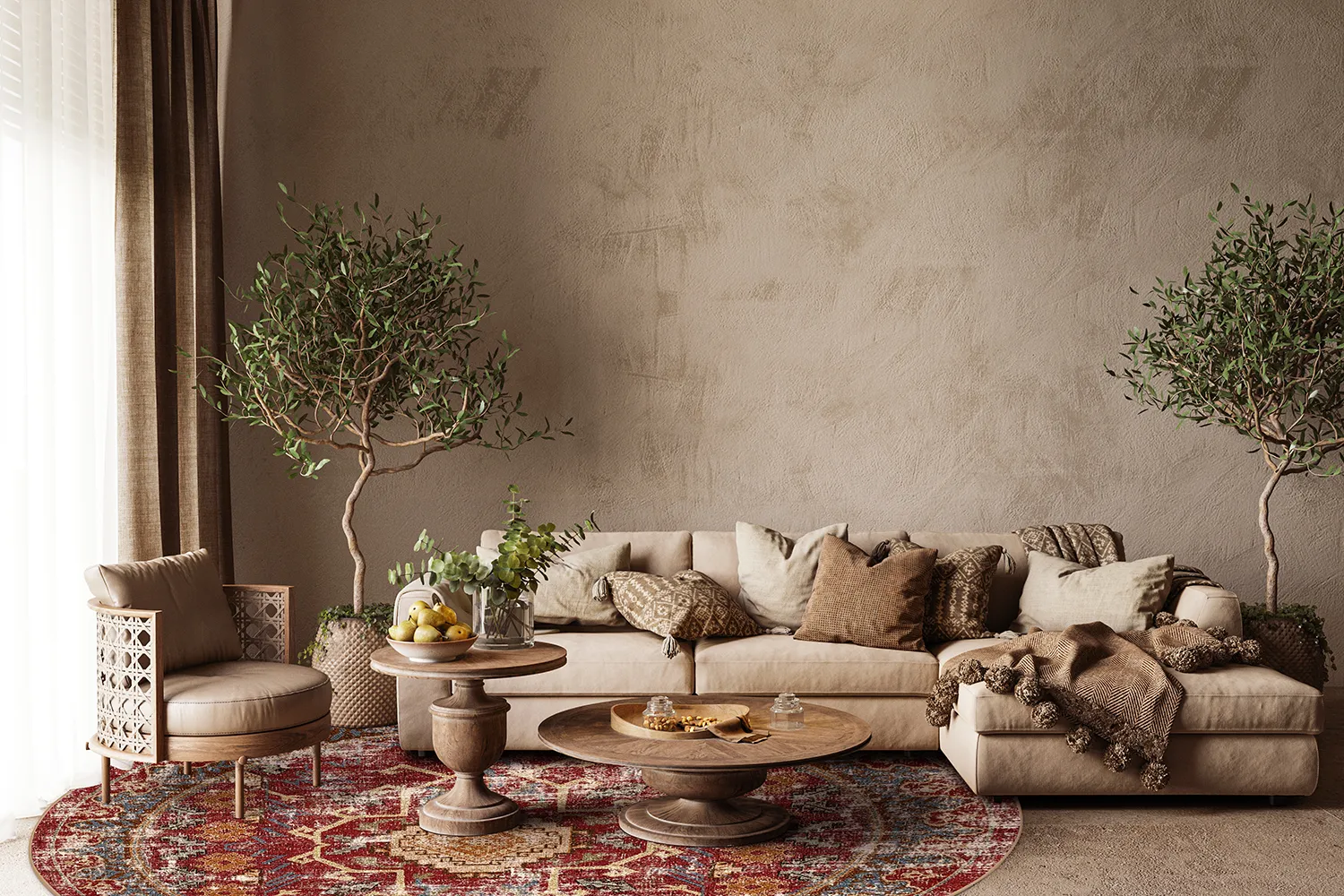 Rond vloerkleed - Idri (rood/multi)