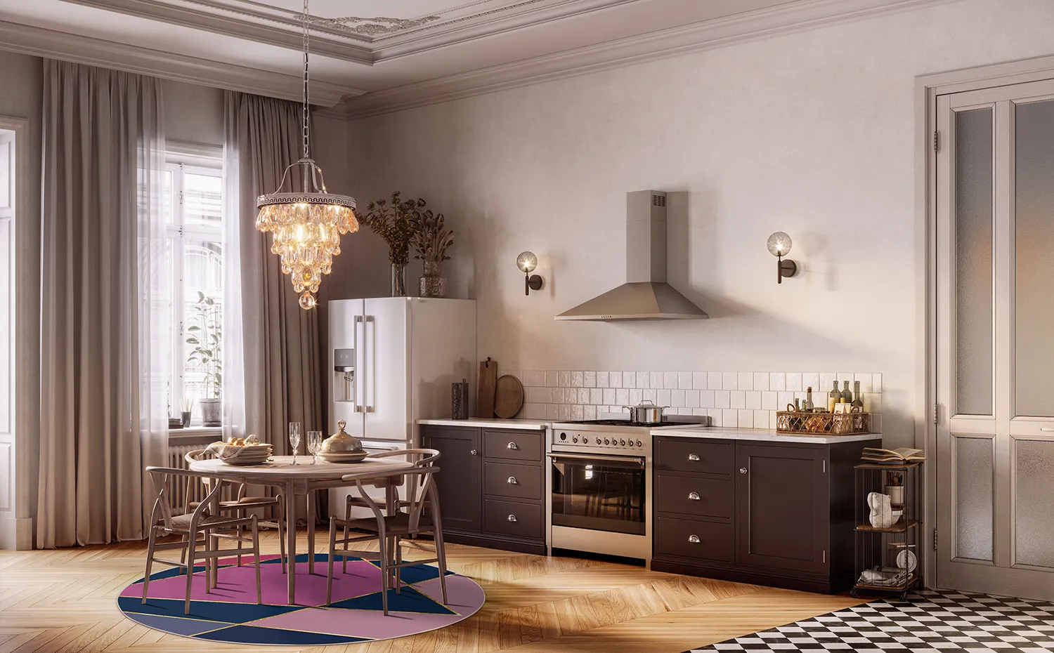 Ronde vloerkleden - Jade (donkerblauw/roze)