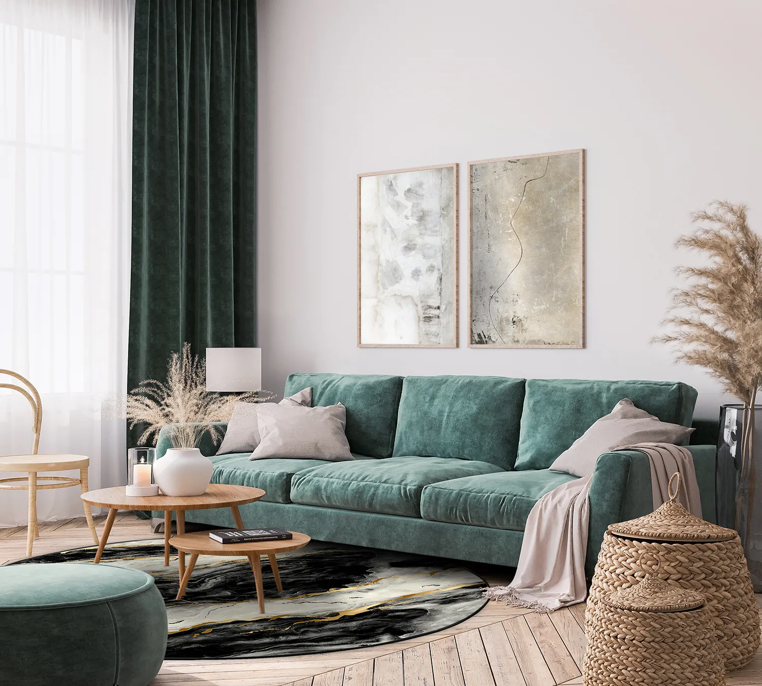 Ronde vloerkleden - Juniper (zwart/wit/goud)