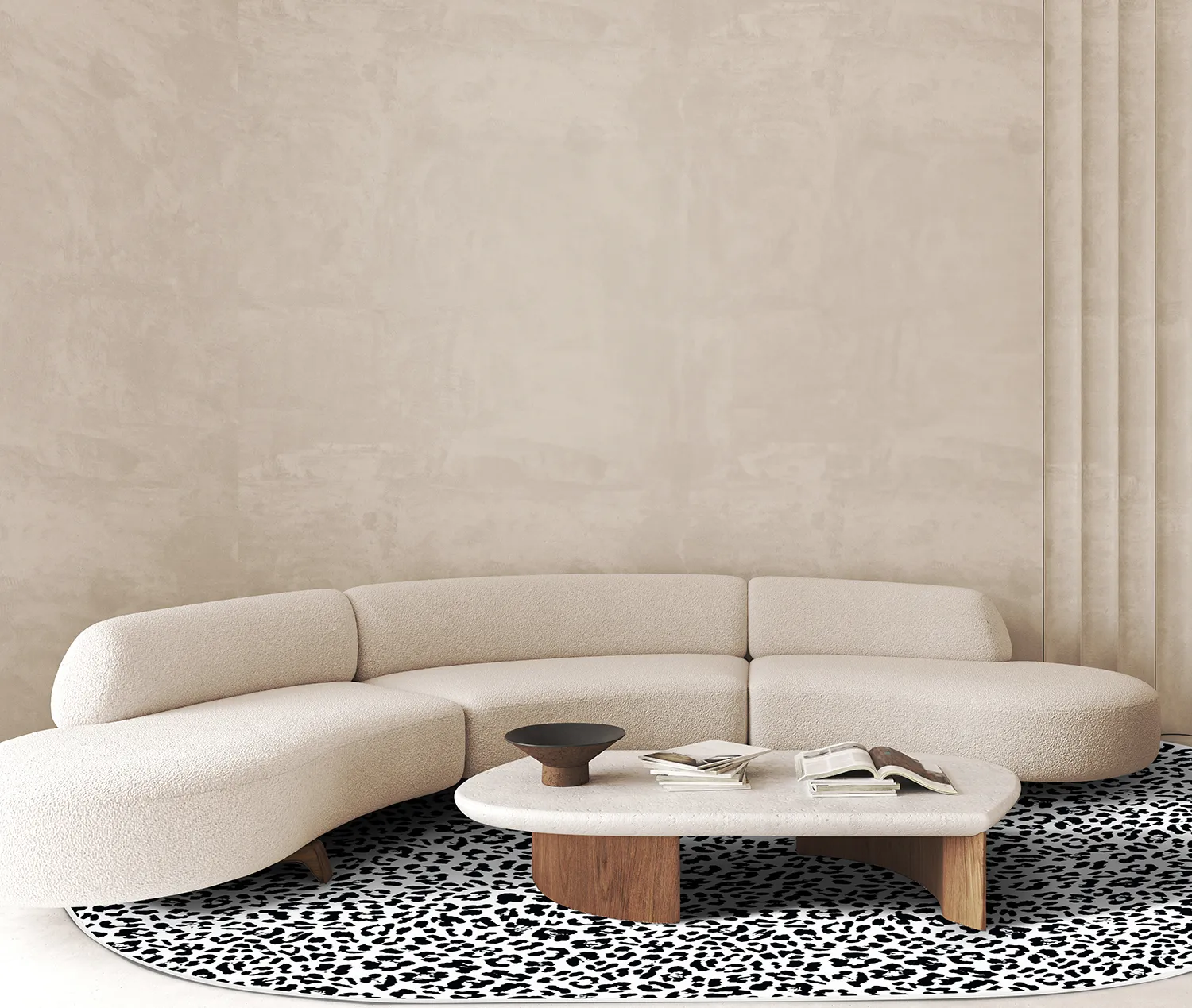 Ovaal tapijt - Leopard (zwart/wit)