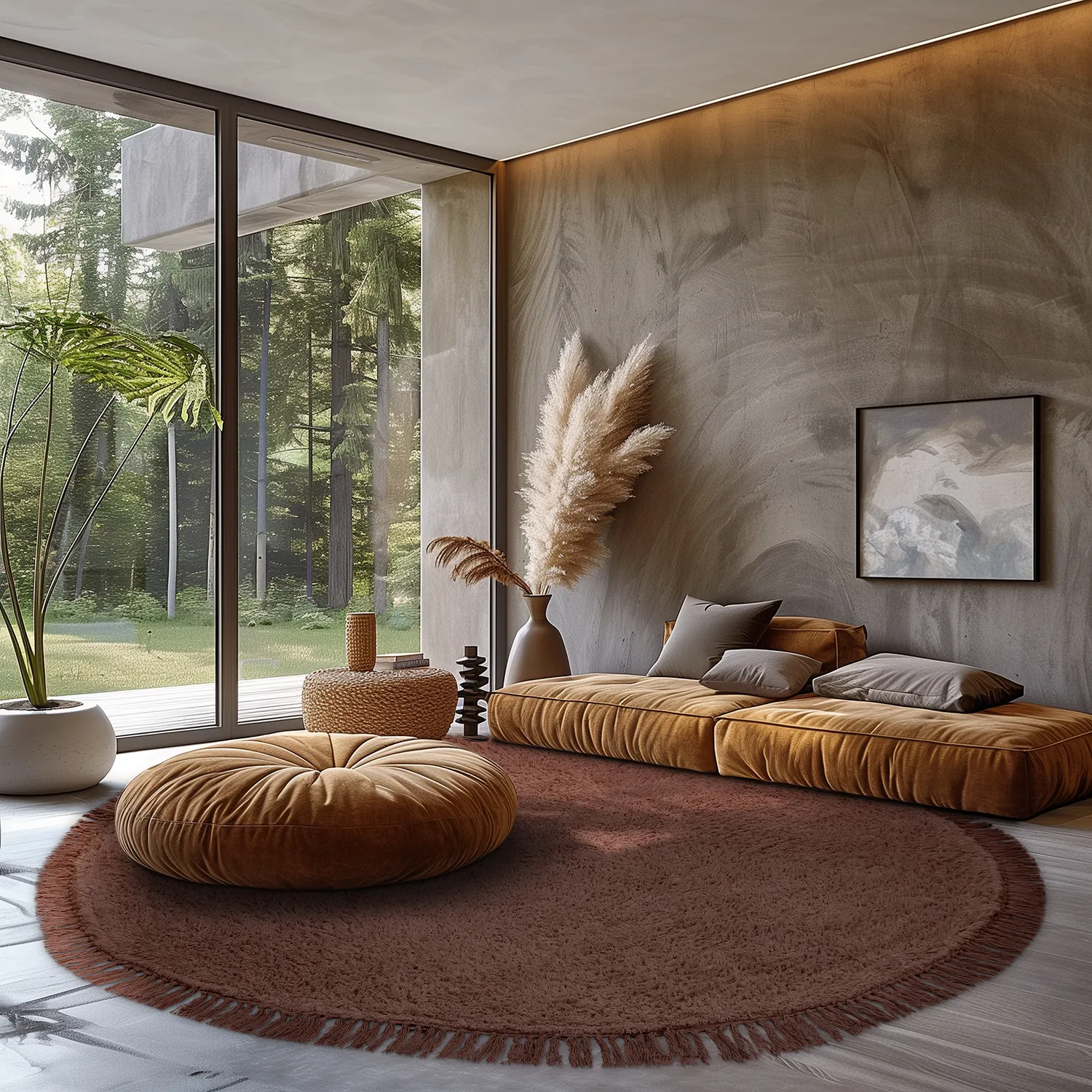 Ronde vloerkleden - Alba Natural Cotton Shaggy (bruin)