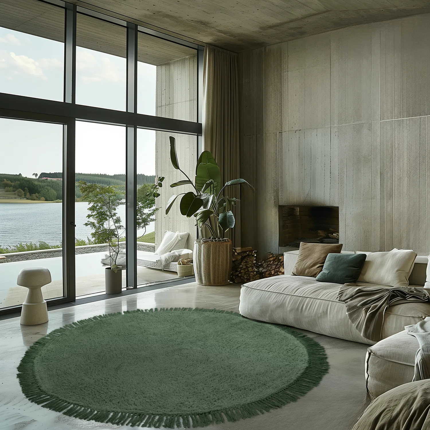 Ronde vloerkleden - Alba Natural Cotton Shaggy (groen)