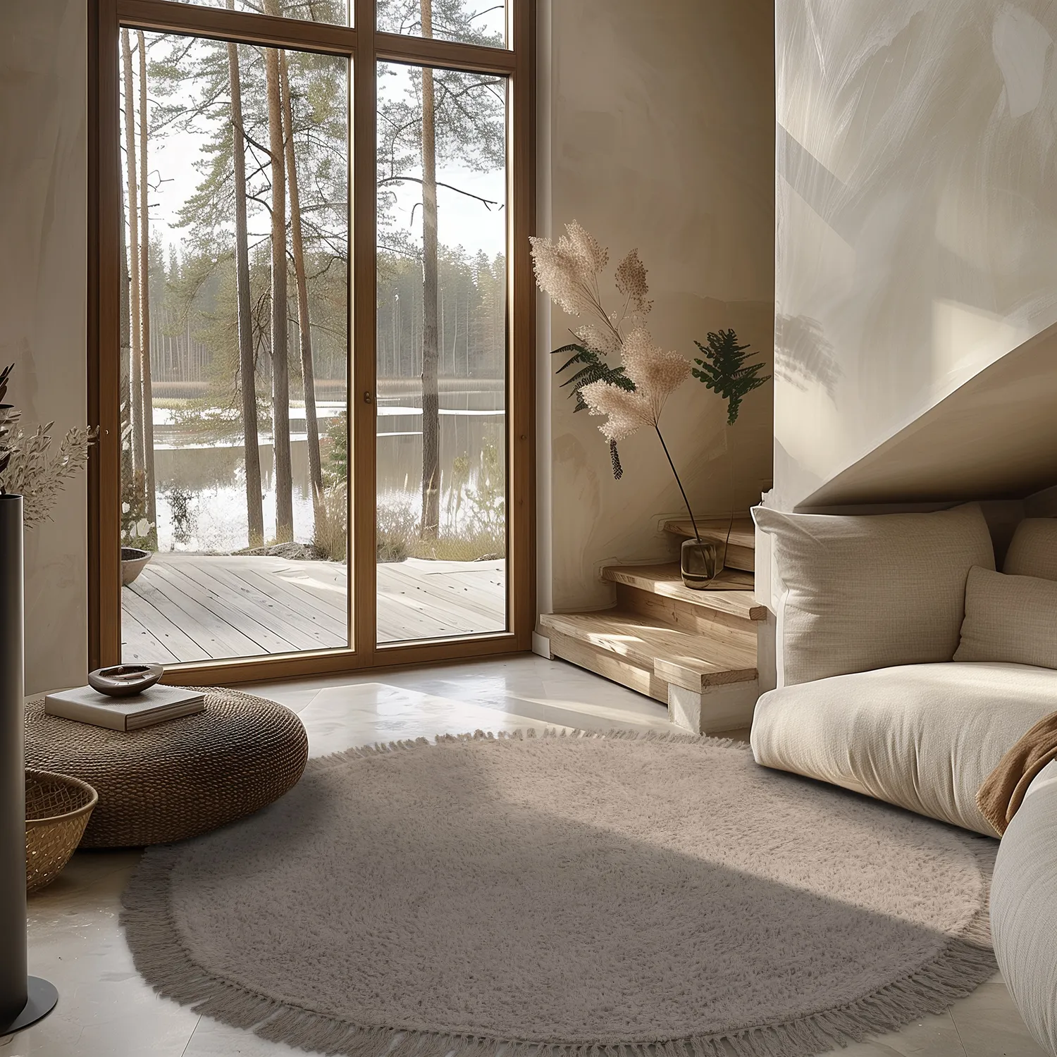 Ronde vloerkleden - Alba Natural Cotton Shaggy (taupe)