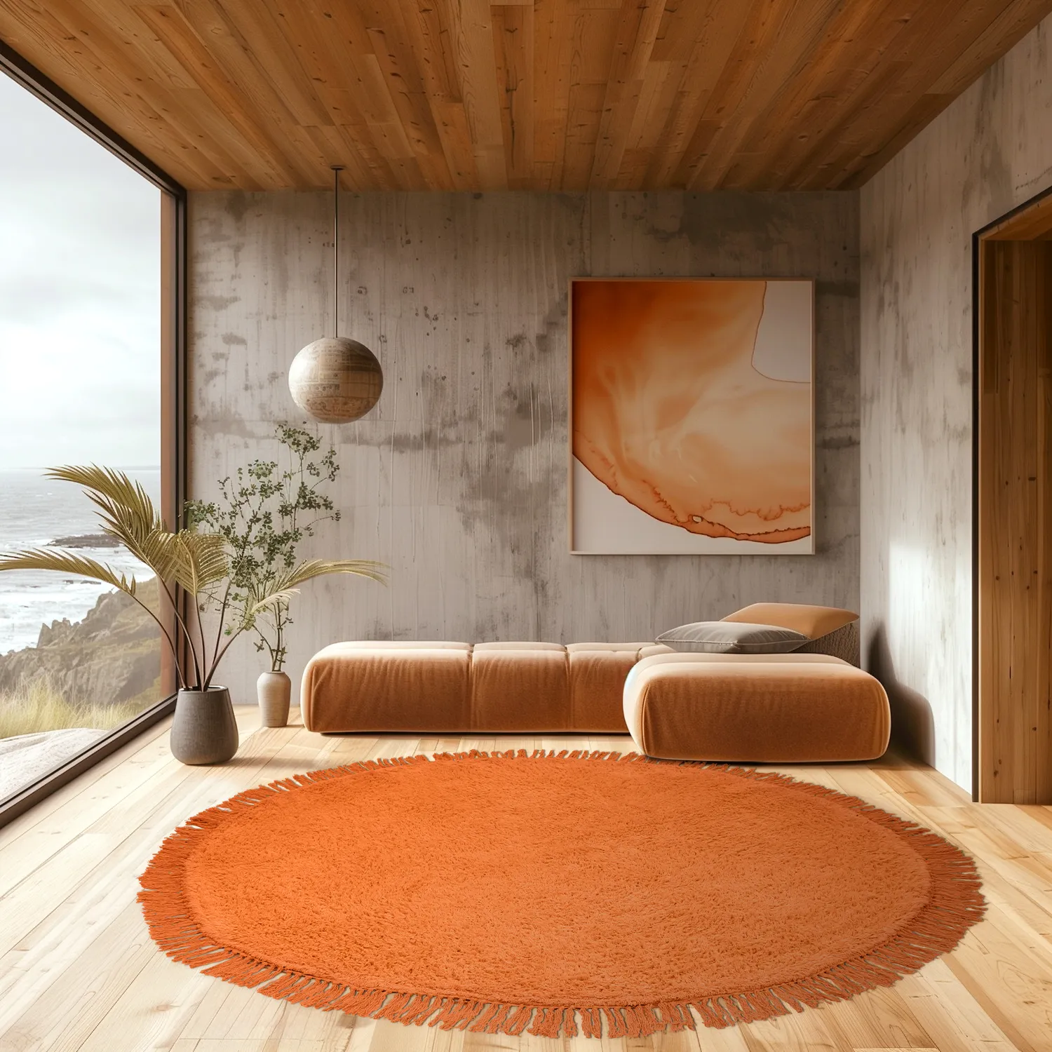 Ronde vloerkleden - Alba Natural Cotton Shaggy (oranje)