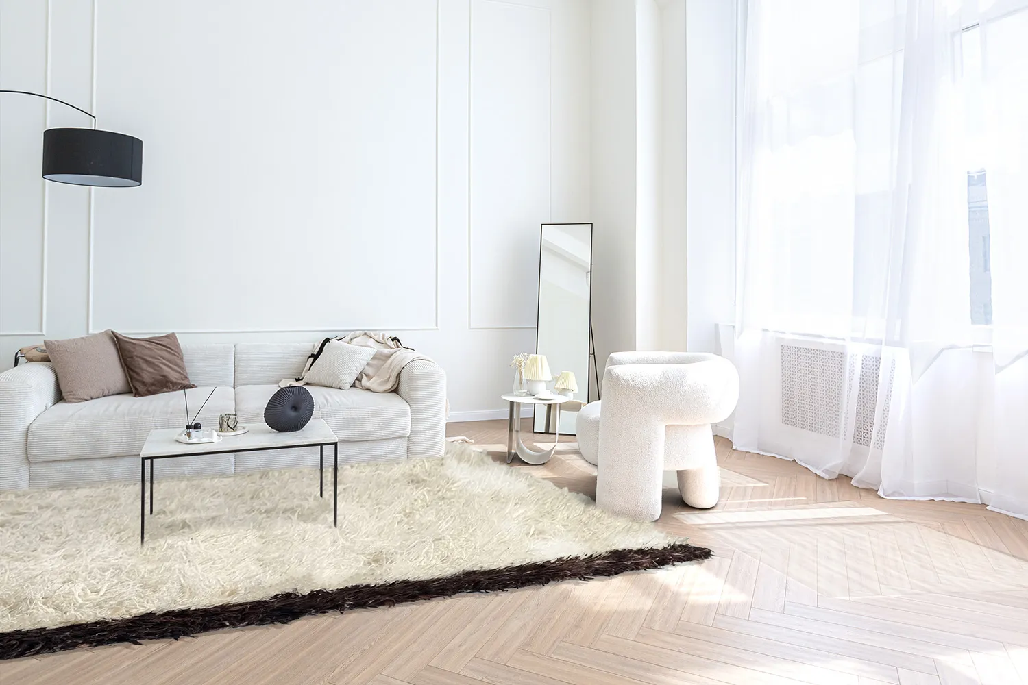 Wollen-vloerkleed - Nova (wit/zwart)