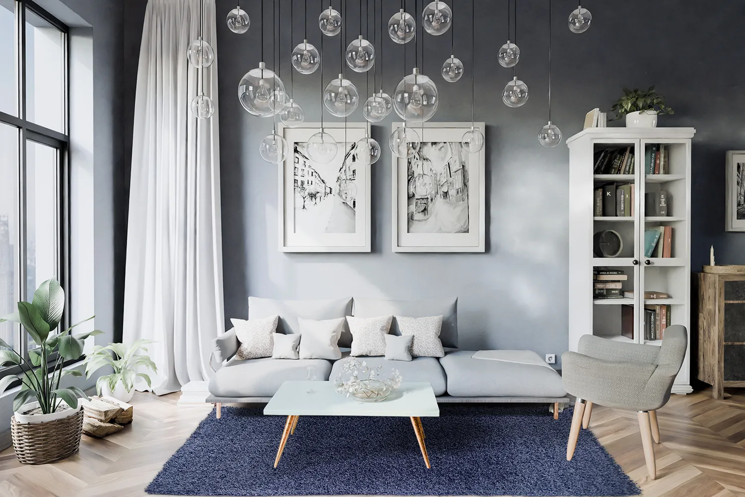 Hoogpolig vloerkleed - Zoe (donkerblauw)