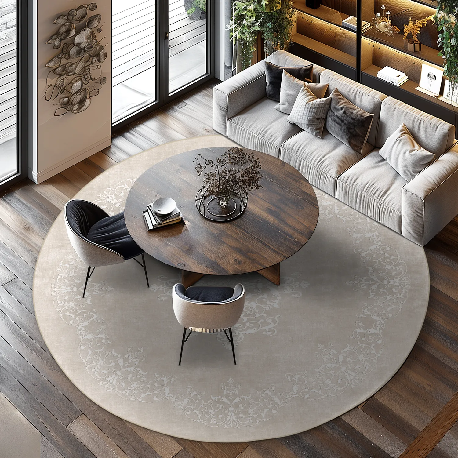 Rond vloerkleed - Santi (beige/wit)