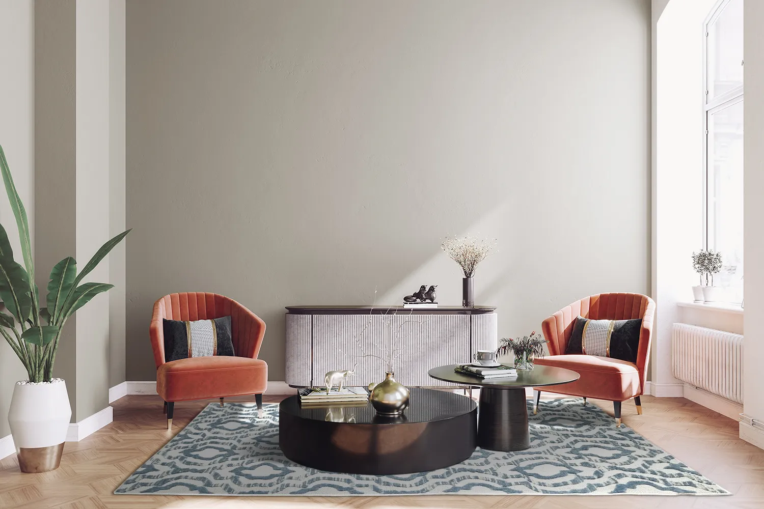 Shaggy Indoor-Outdoor - Trenton (wit/blauw)