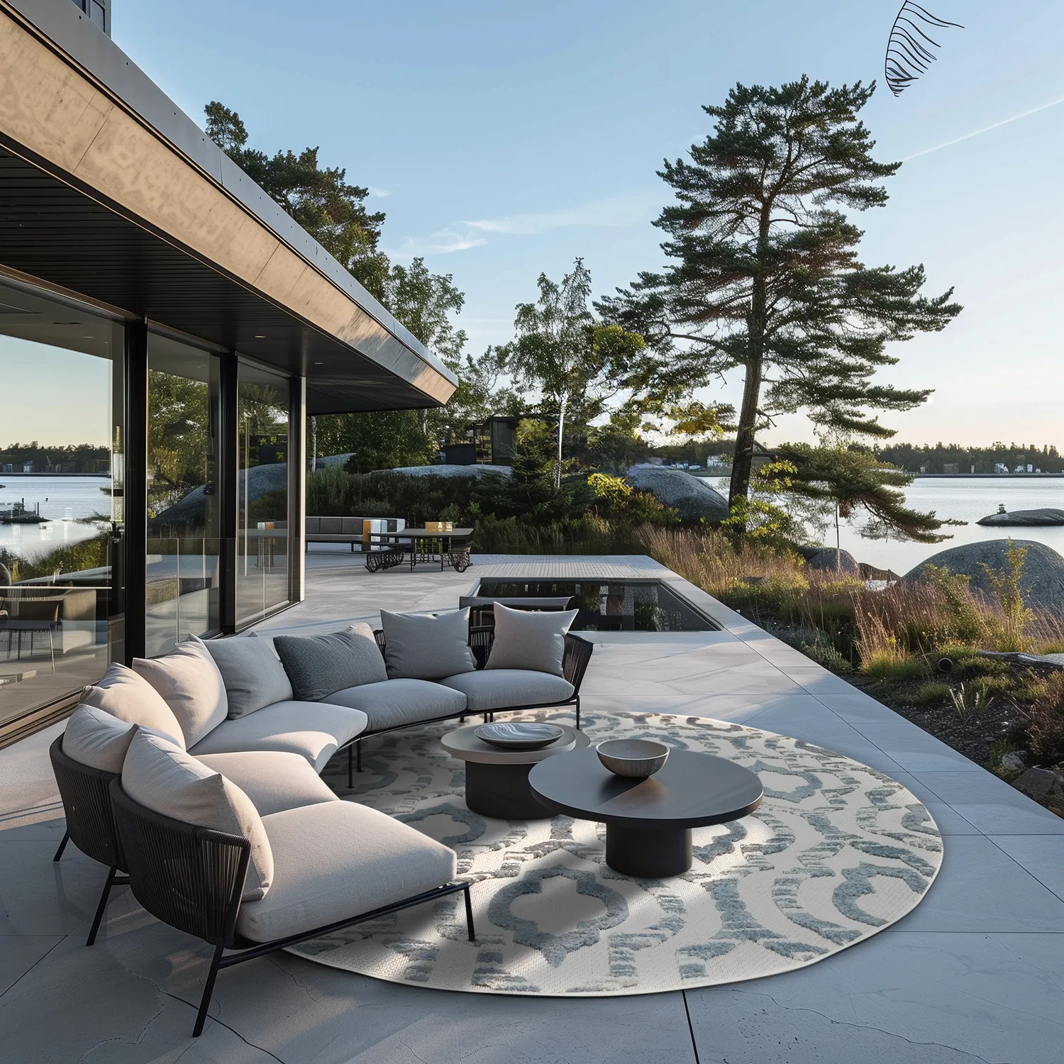 Ronde vloerkleden - Indoor/Outdoor Trenton (wit/blauw)