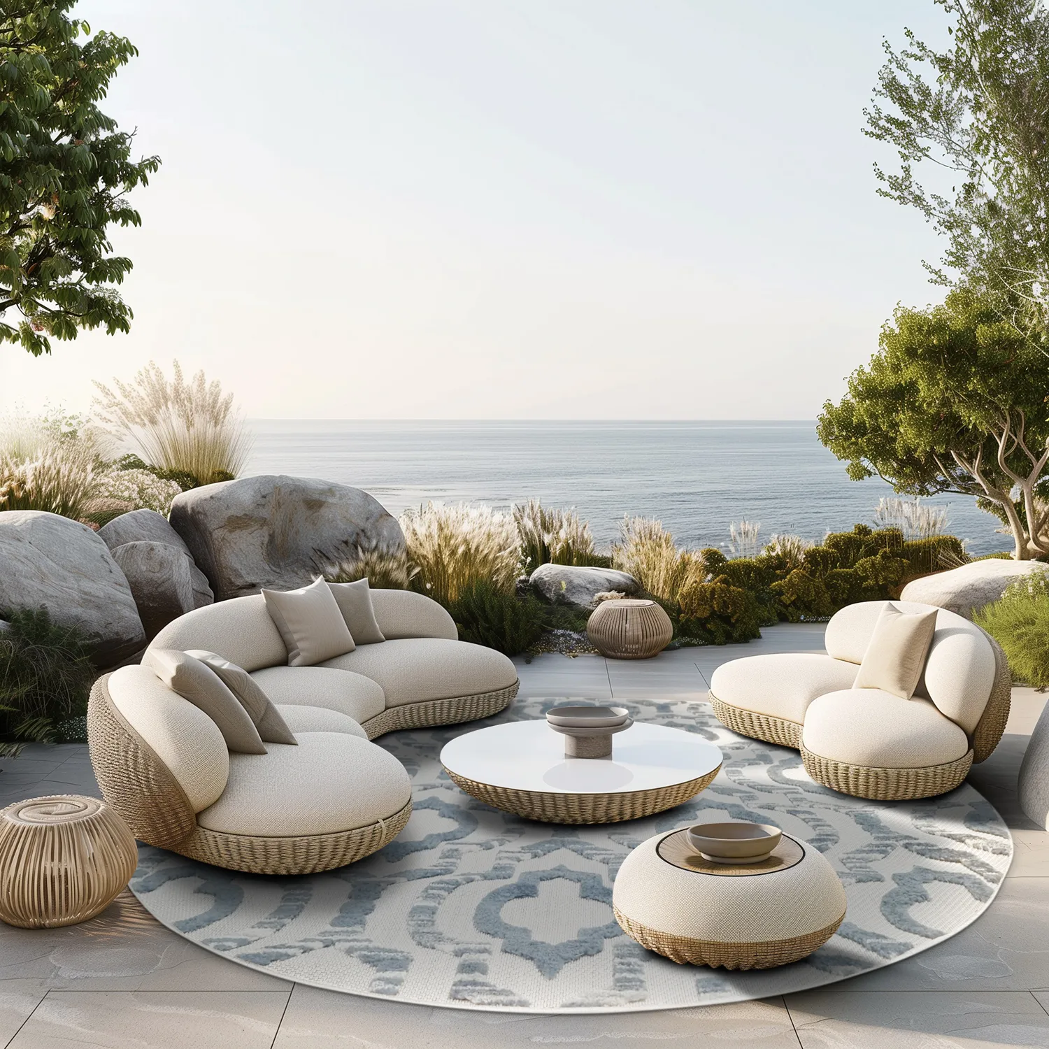 Ronde vloerkleden - Indoor/Outdoor Trenton (wit/blauw)