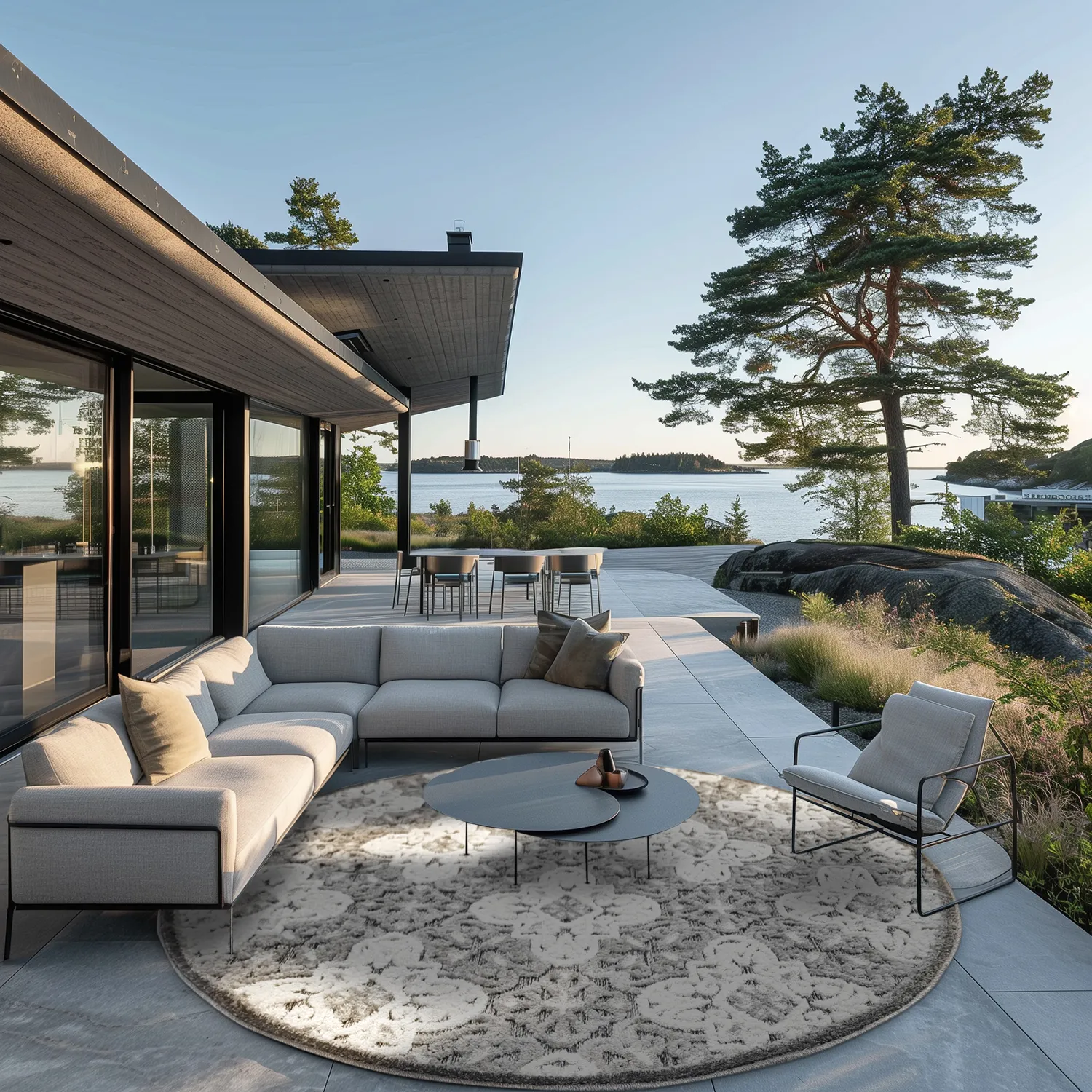 Ronde vloerkleden - Indoor/Outdoor Hampton (grijs)