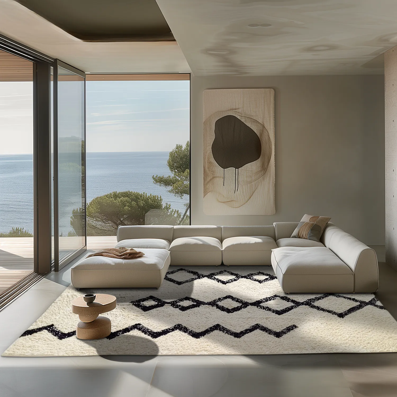 Hoogpolig vloerkleed - Chablis Natural Cotton Shaggy (offwhite/zwart)