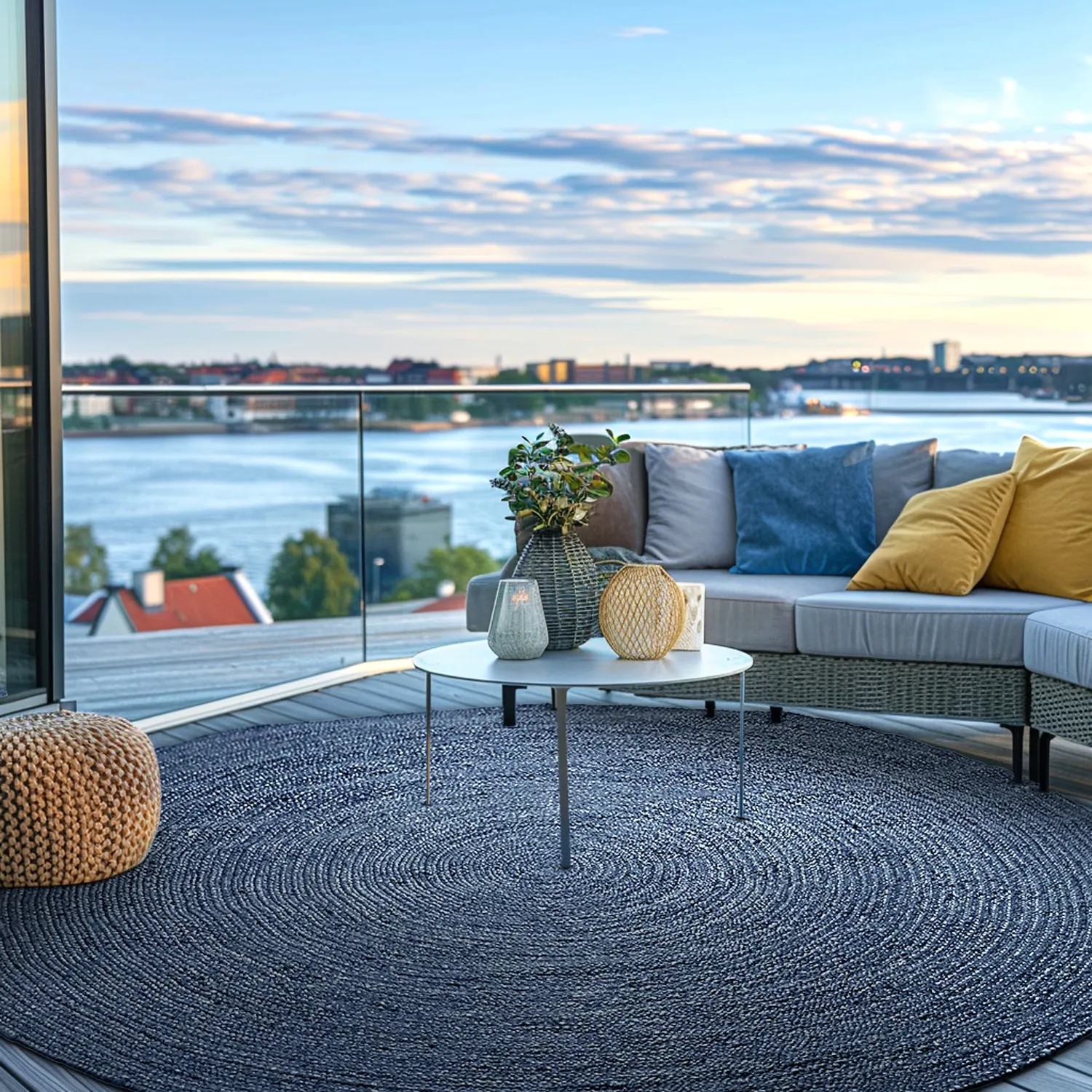 Rond jute vloerkleed - Amasia (blauw)