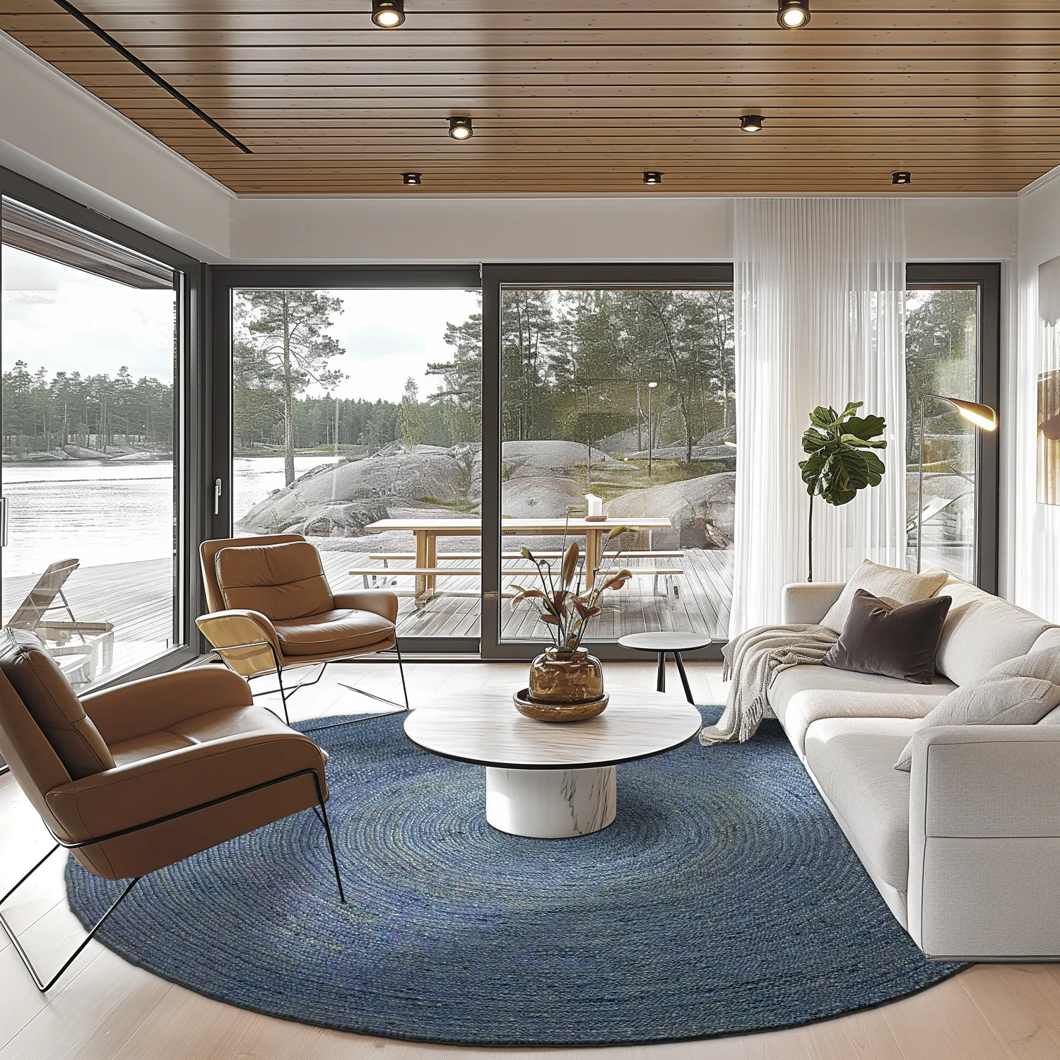 Rond jute vloerkleed - Amasia (blauw)