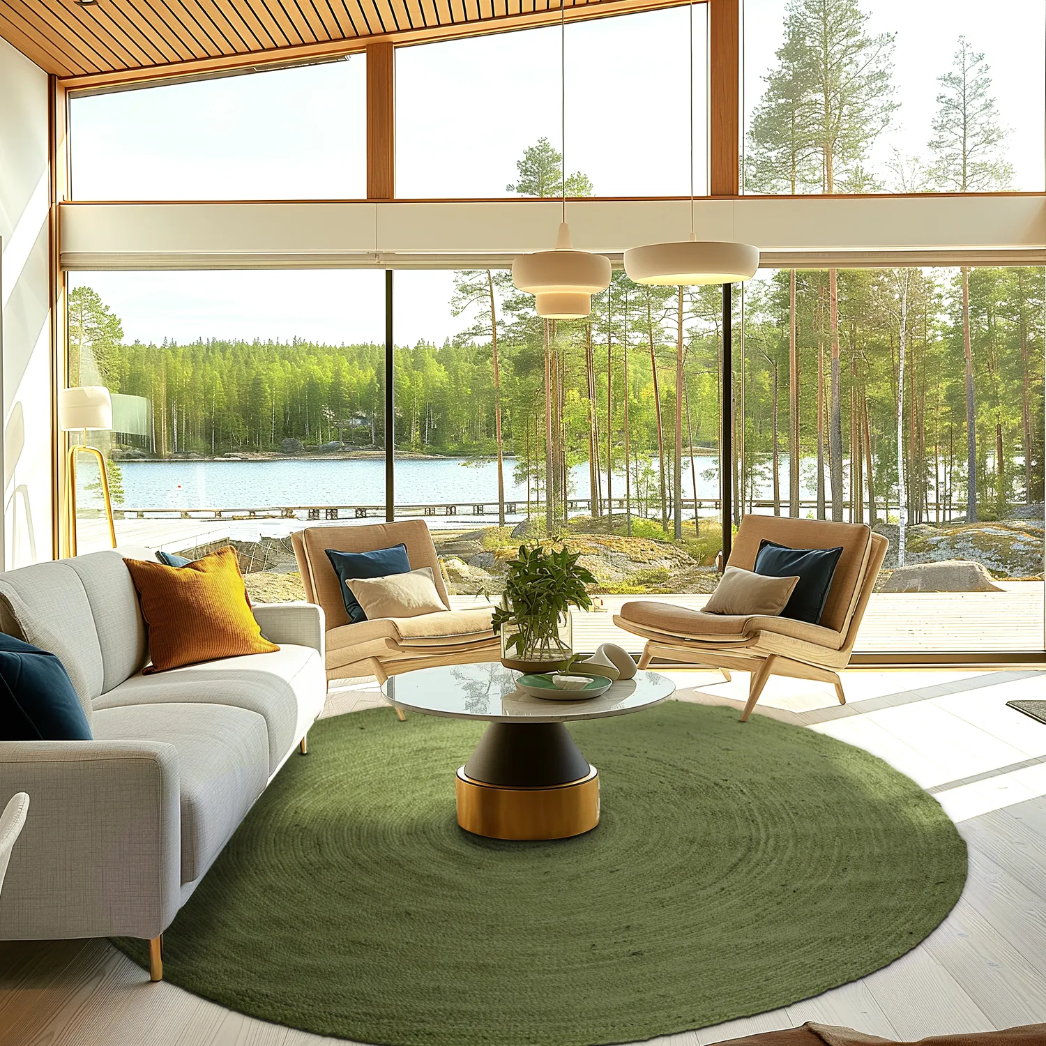 Rond jute vloerkleed - Amasia (militair groen)