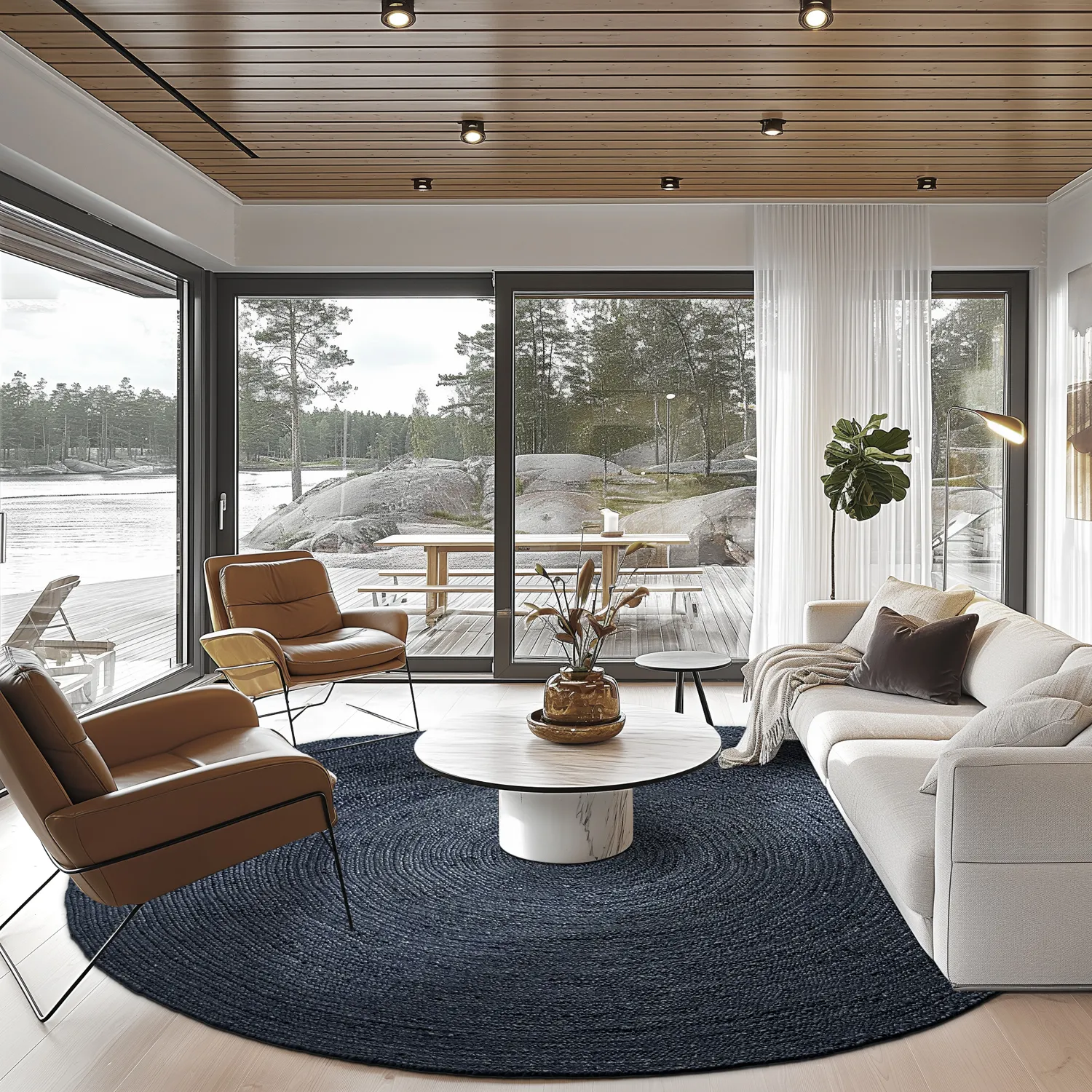 Rond jute vloerkleed - Amasia (donkerblauw)