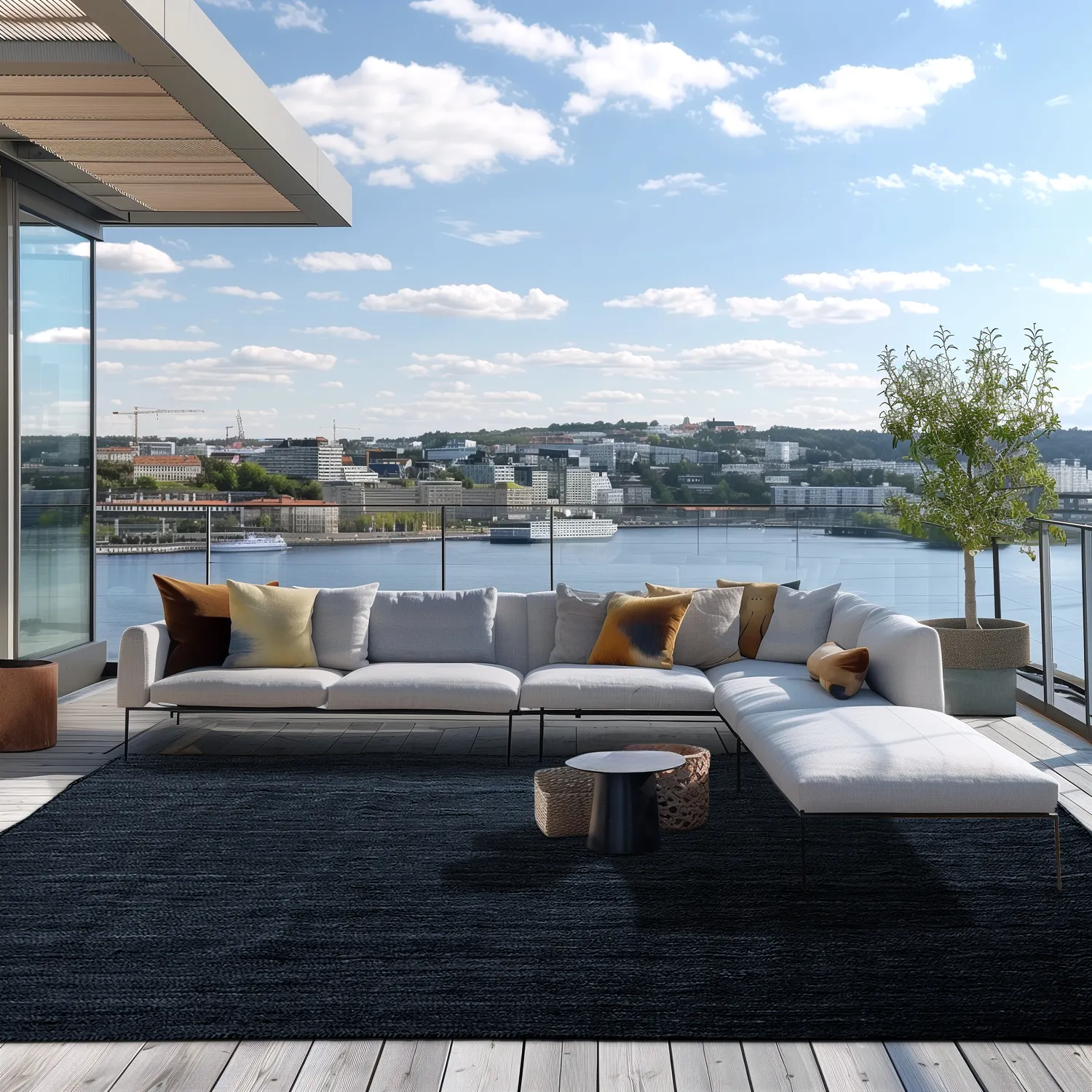 Jute-vloerkleed - Amasia (donkerblauw)