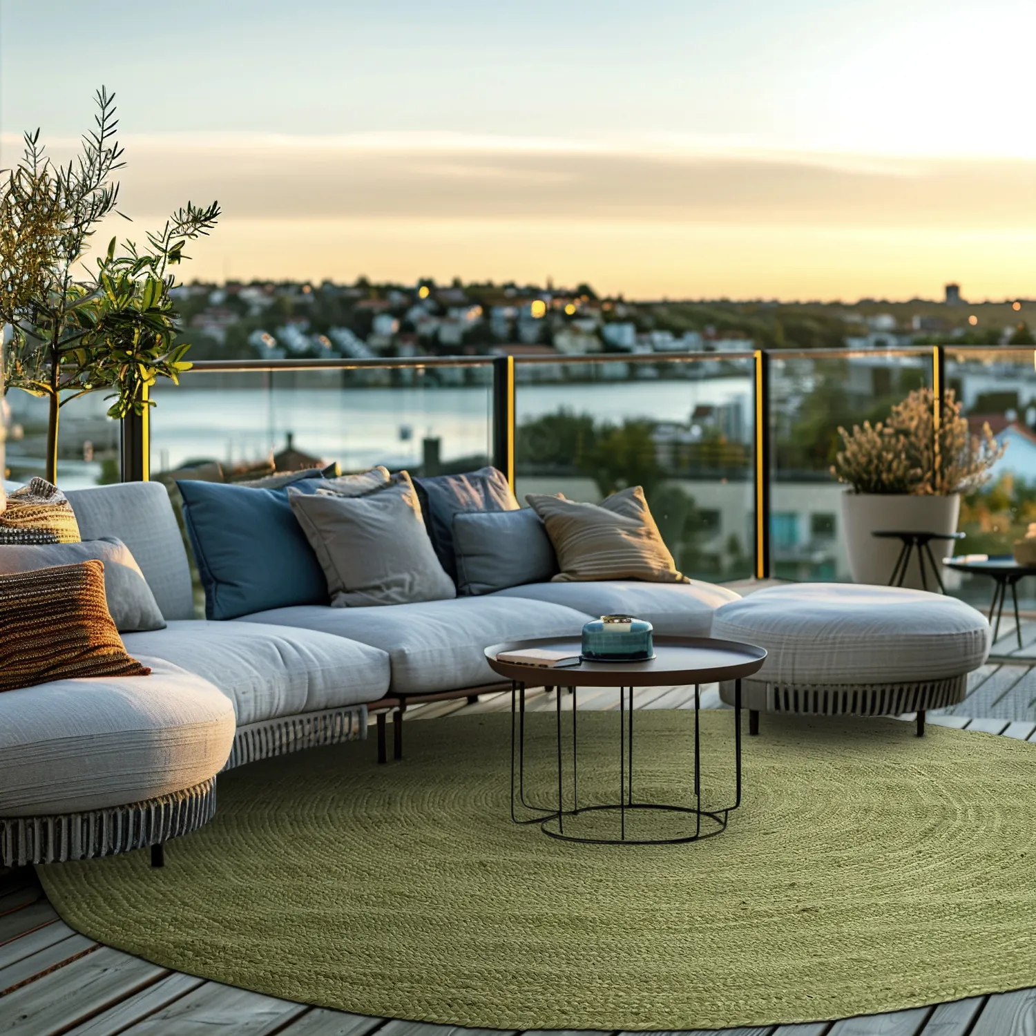 Rond jute vloerkleed - Amasia (olijf)