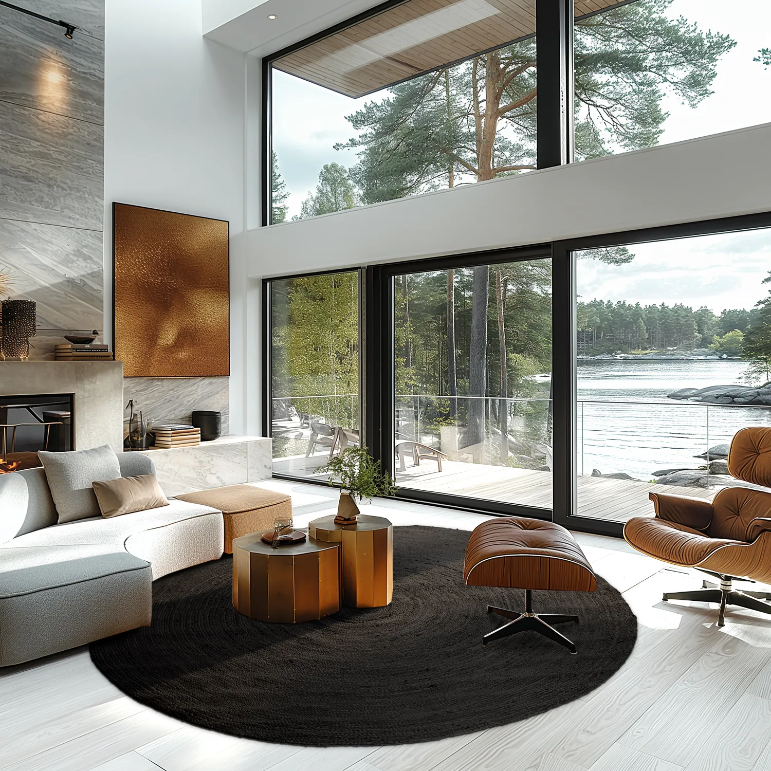 Rond jute vloerkleed - Amasia (zwart)