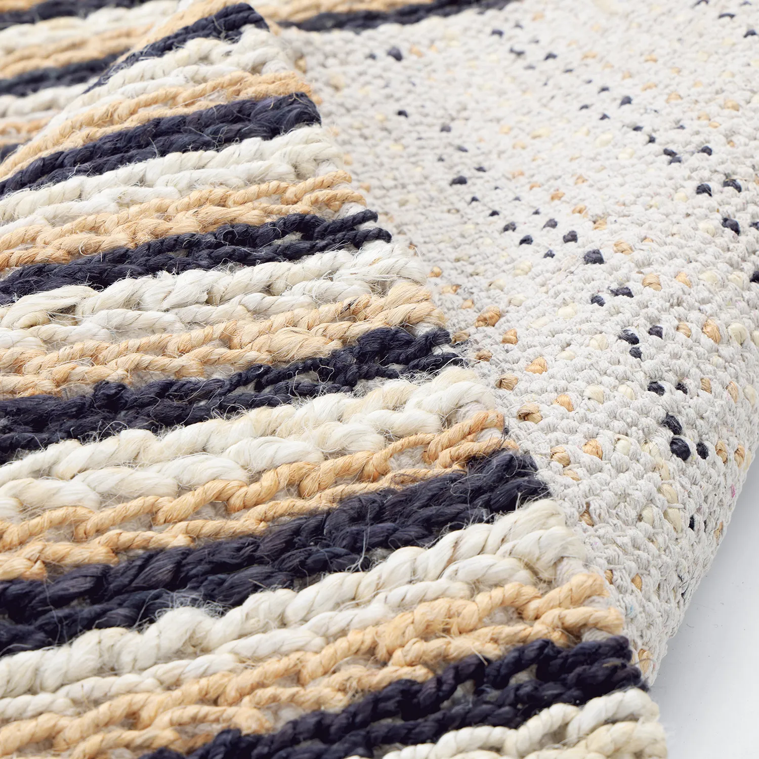 Jute-vloerkleed - Howrah Braided Jute (natuurlijk/wit/zwart)