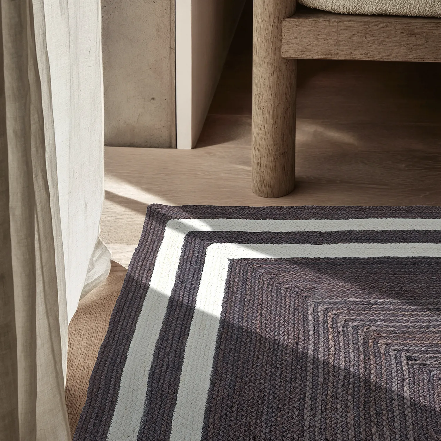Jute-vloerkleed - Jessore (donker taupe/wit)