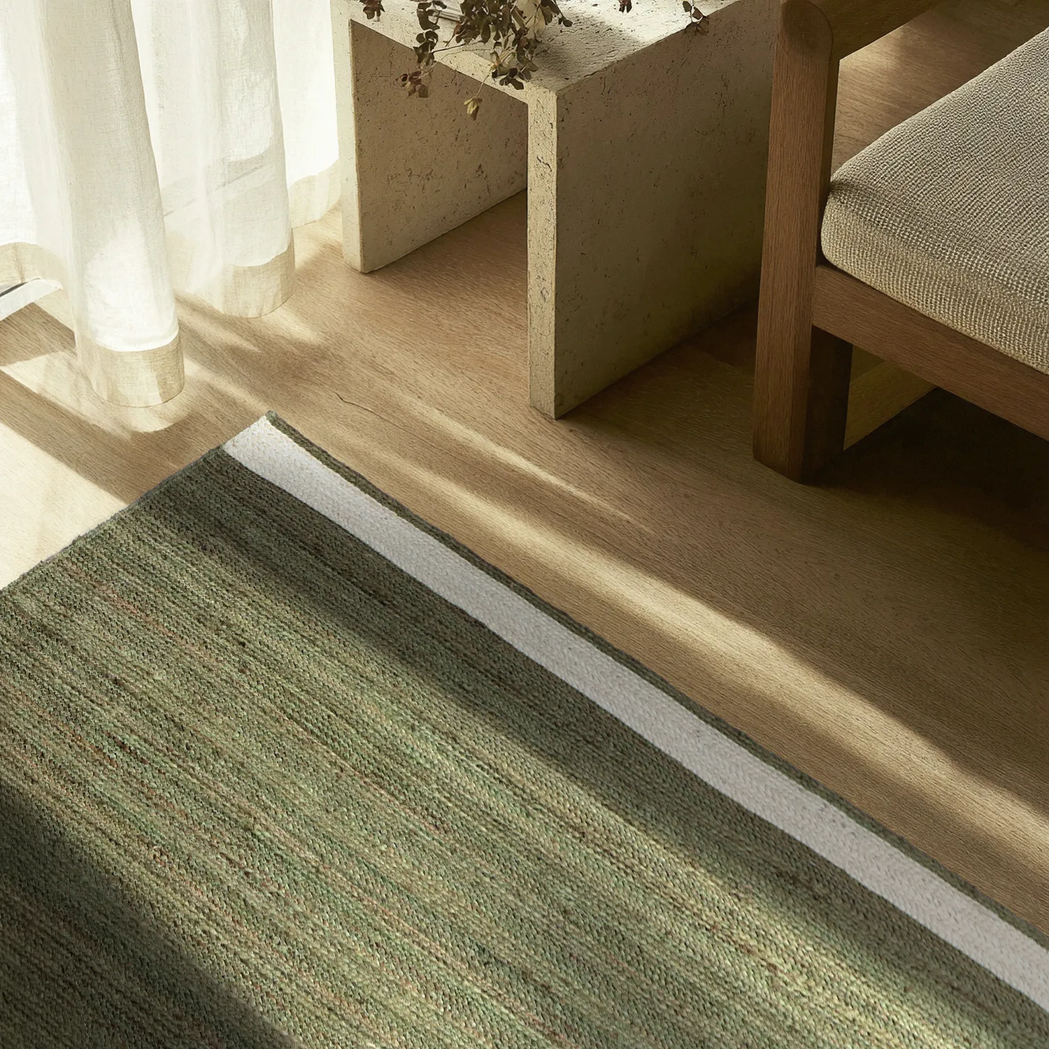 Jute-vloerkleed - Senaki (militair groen/wit)