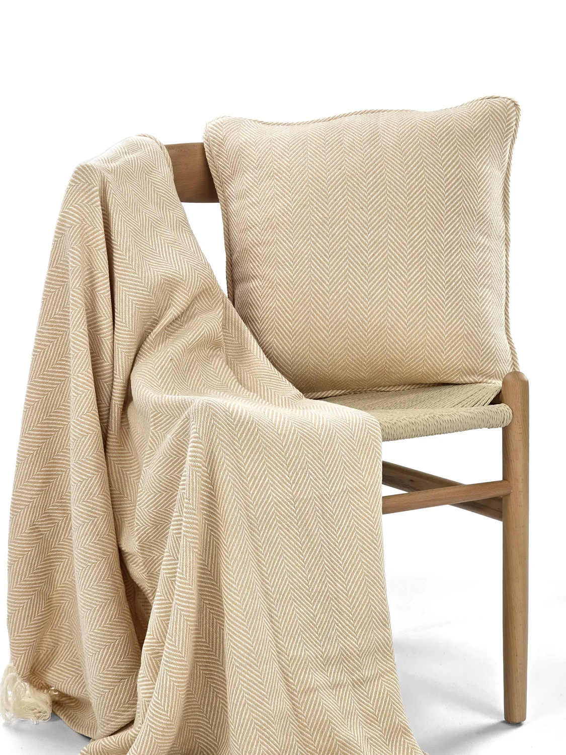 Kussensloop - Denisa Fishbone (beige/wit)