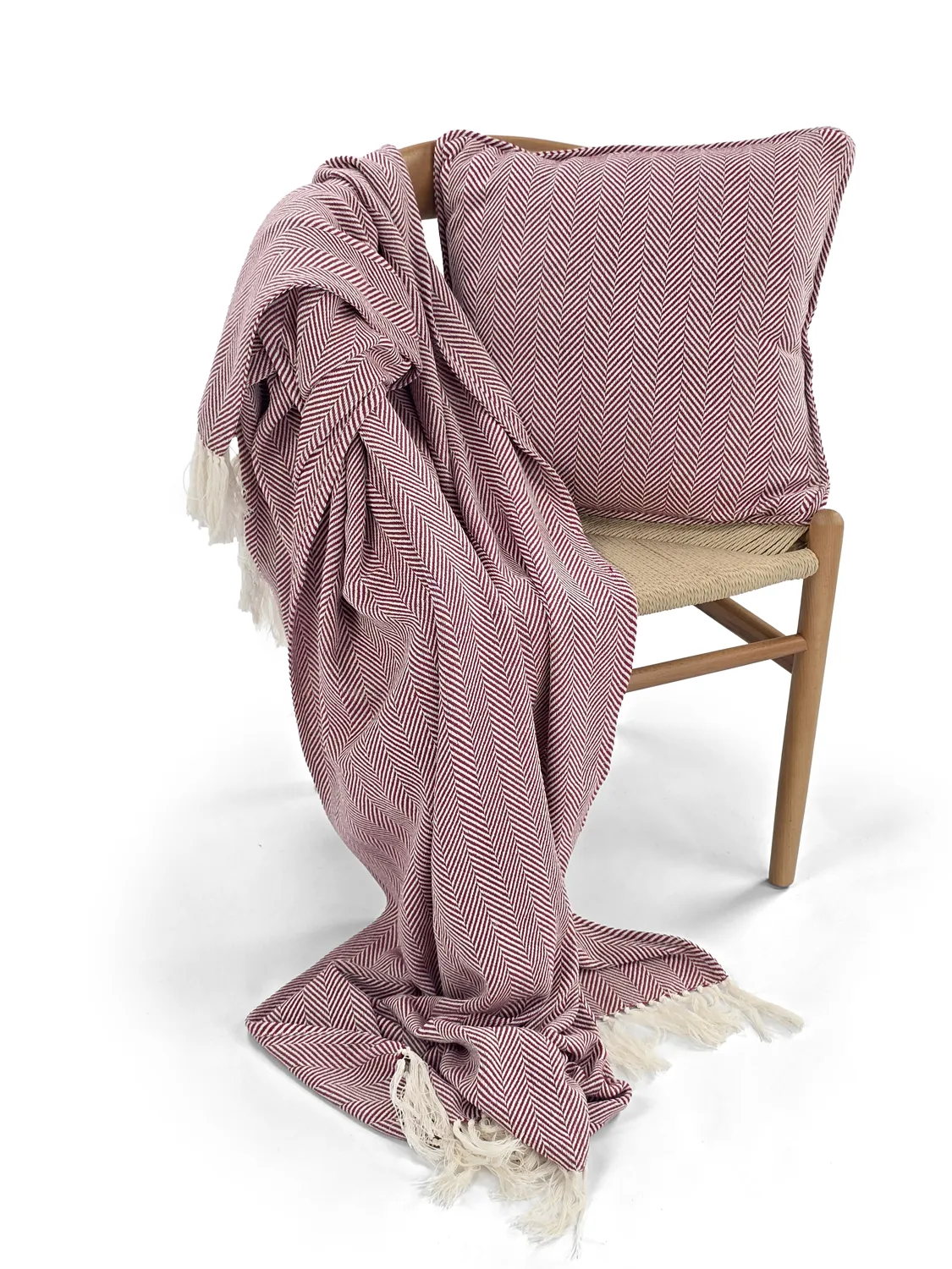 Kussensloop - Denisa Fishbone (rood/wit)