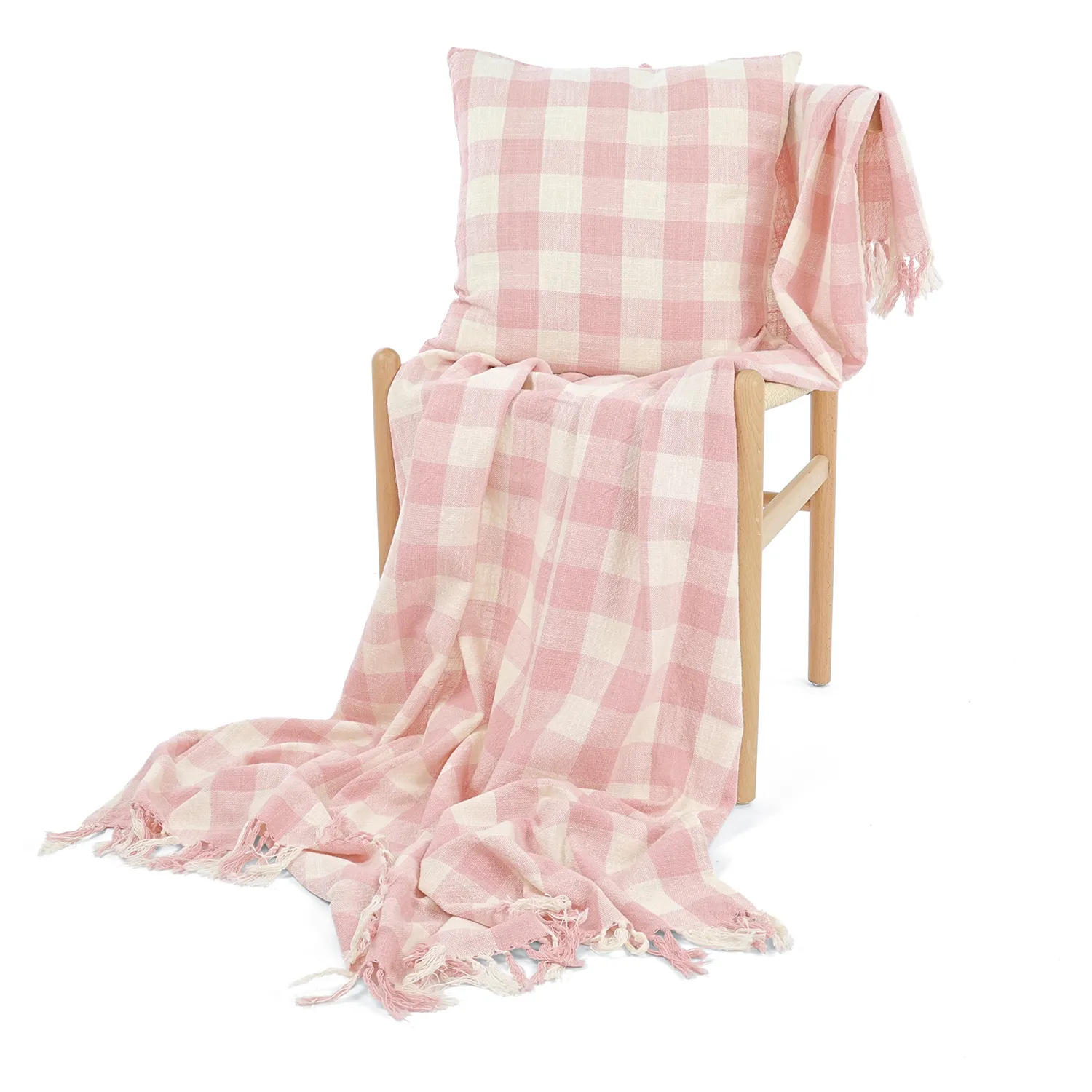 Kussensloop - Isela check cotton cushion cover (crème/roze)