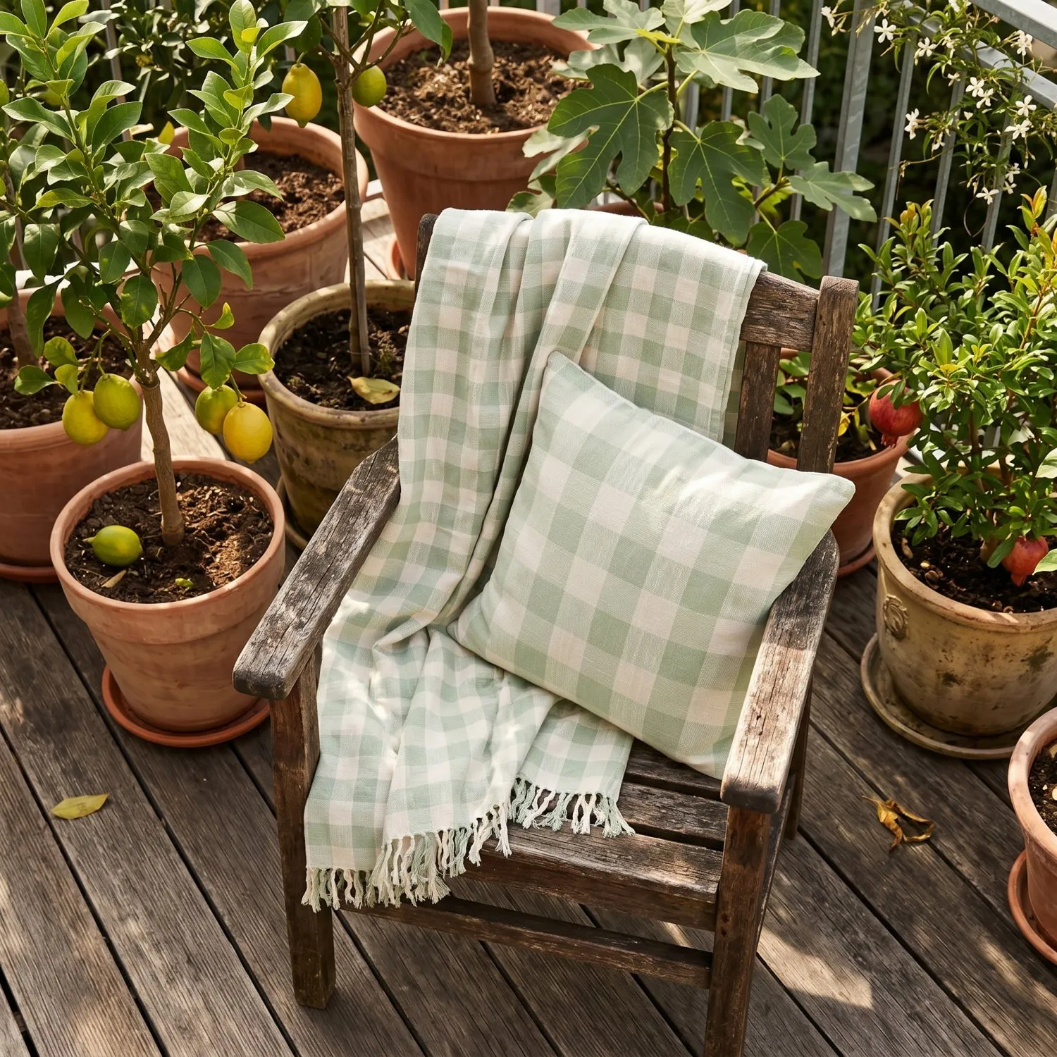 Dekens - Isela check cotton throw (crème/lichtgroen)