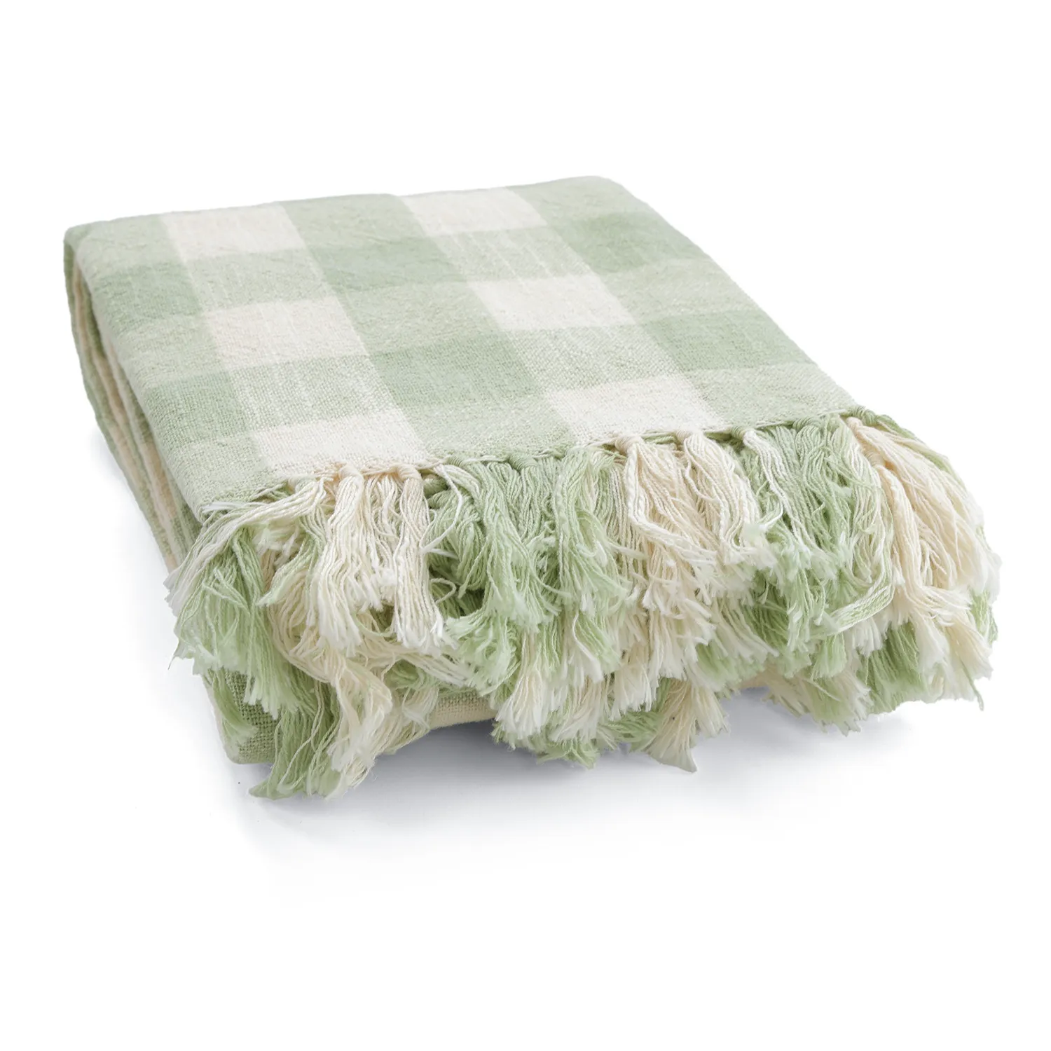 Dekens - Isela check cotton throw (crème/lichtgroen)