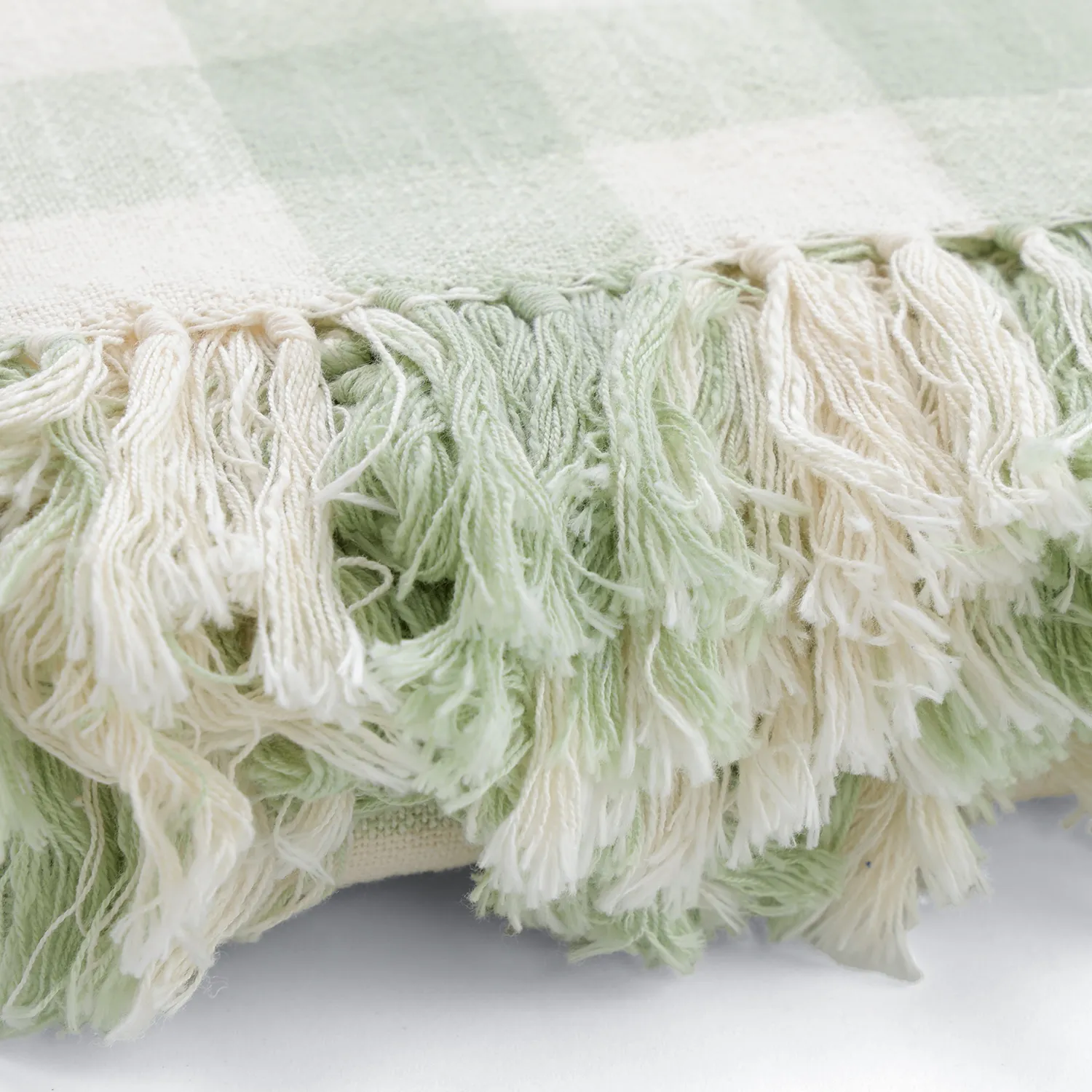 Dekens - Isela check cotton throw (crème/lichtgroen)