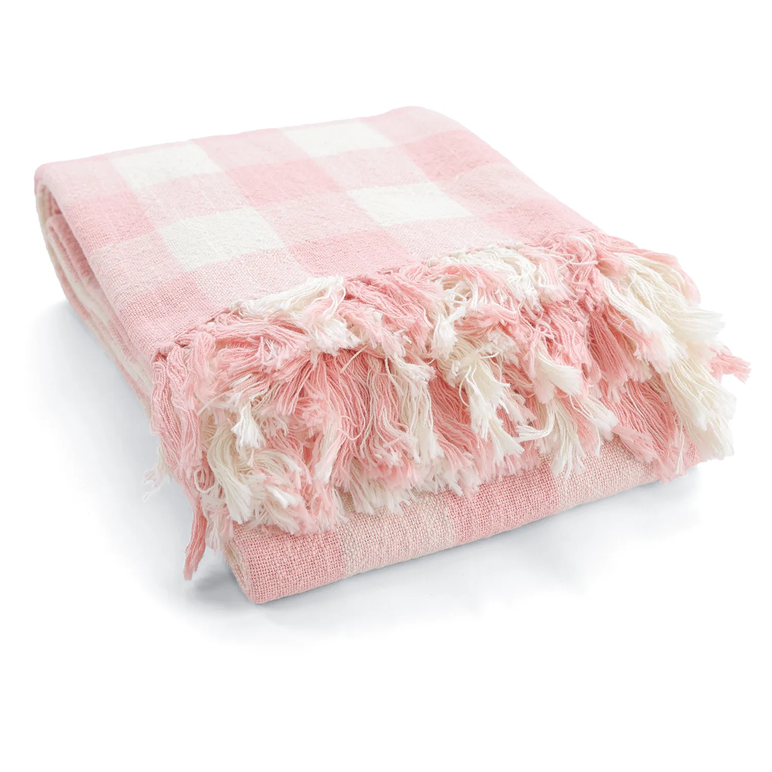 Dekens - Isela check cotton throw (crème/roze)