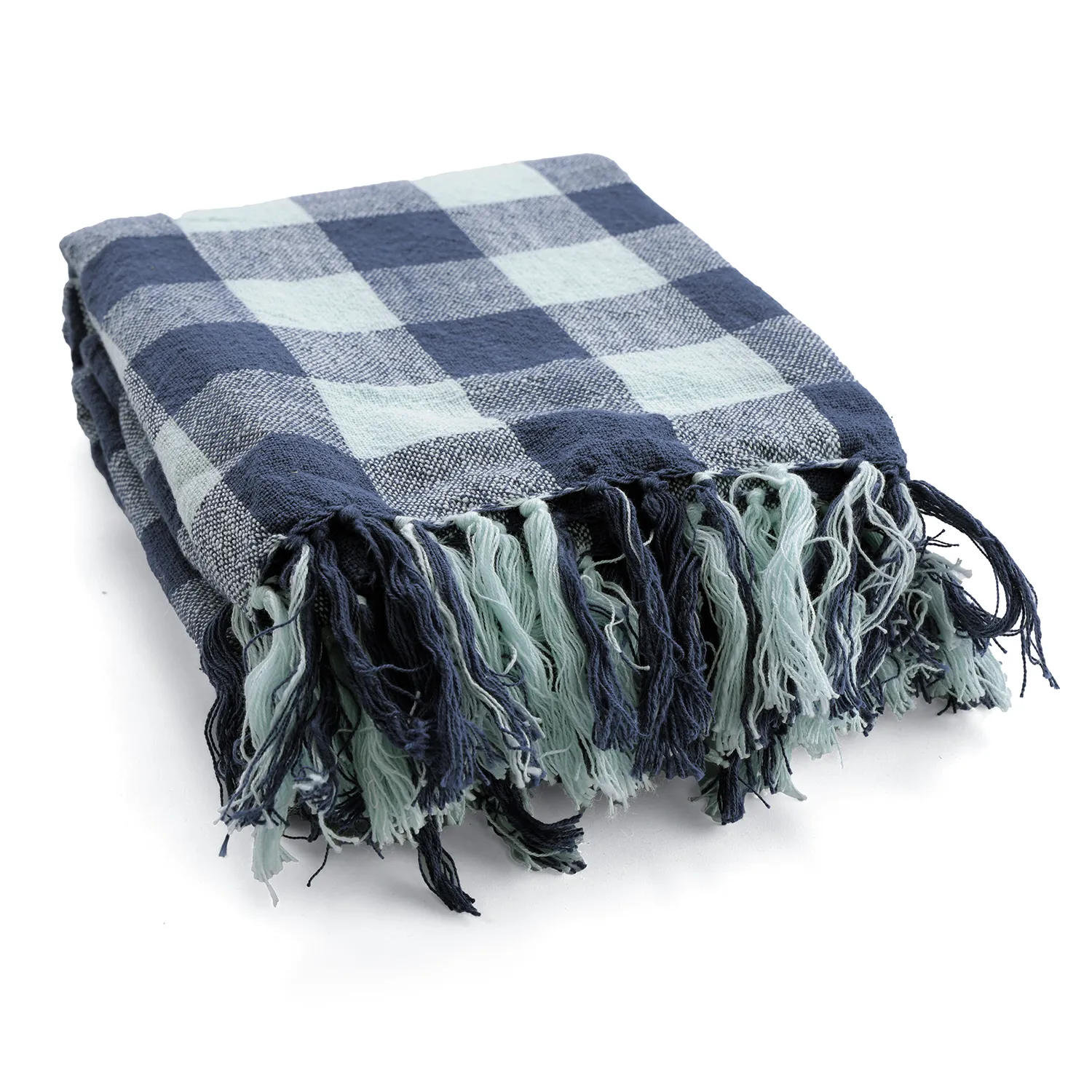 Dekens - Isela check cotton throw (marineblauw/lichtblauw)