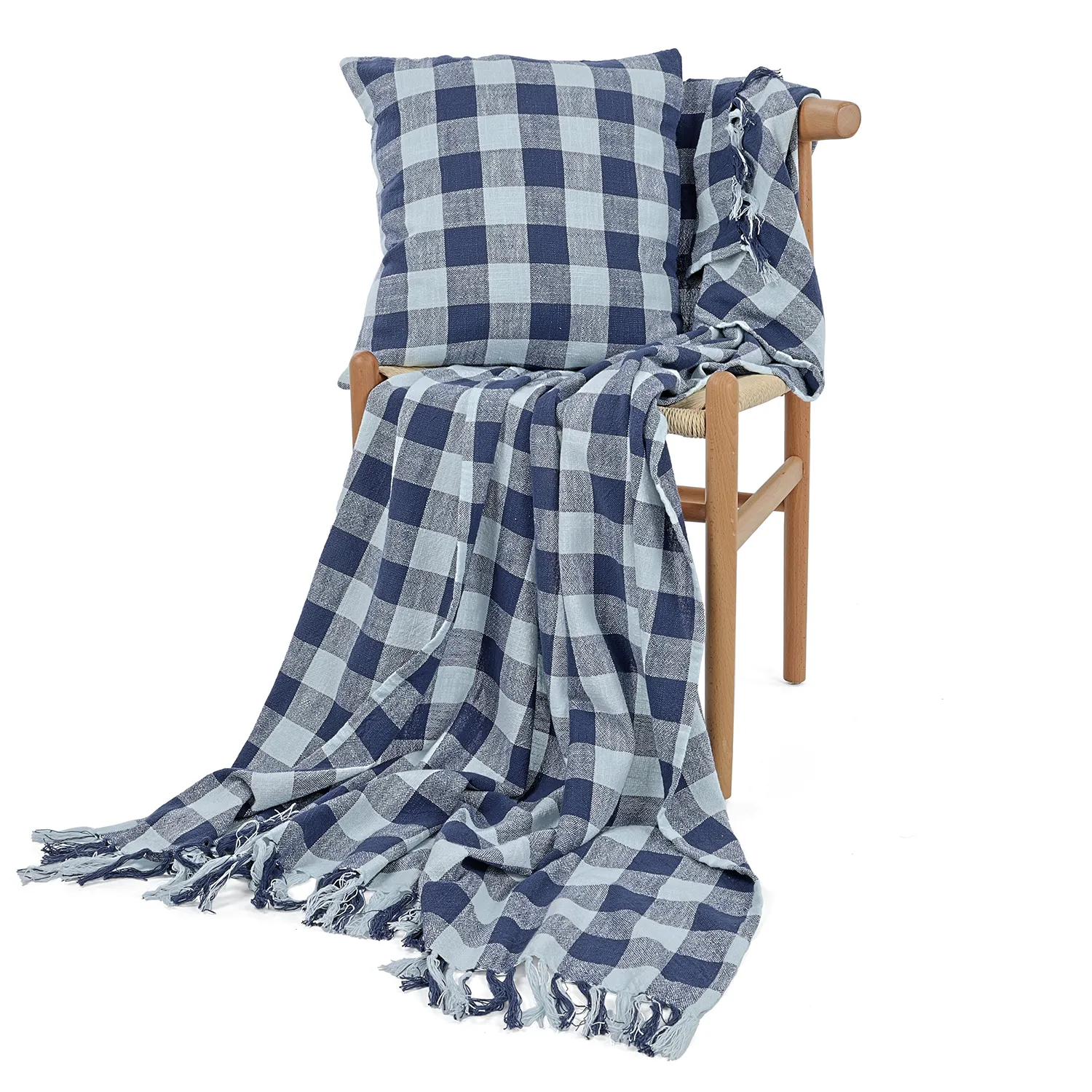 Dekens - Isela check cotton throw (marineblauw/lichtblauw)