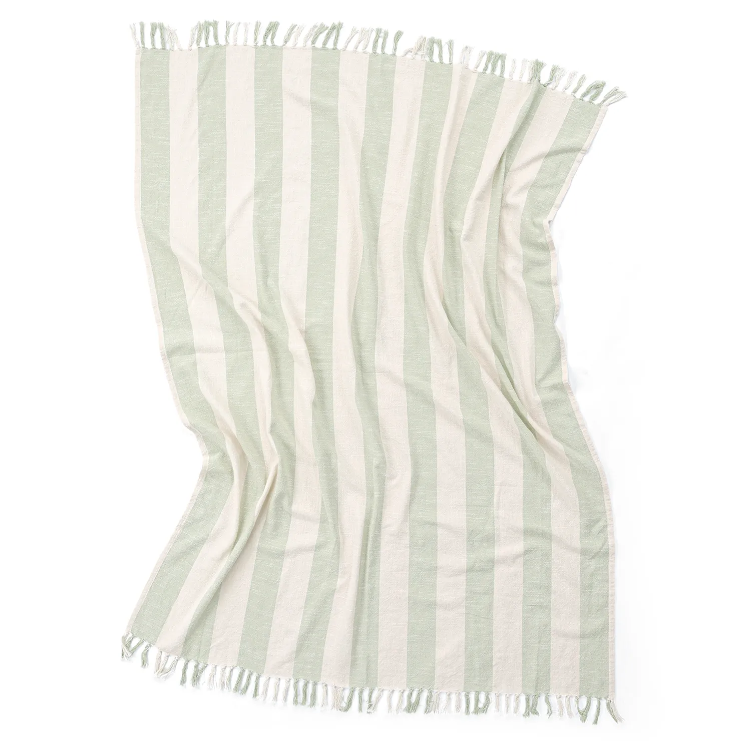 Dekens - Kora stripe cotton throw (crème/lichtgroen)