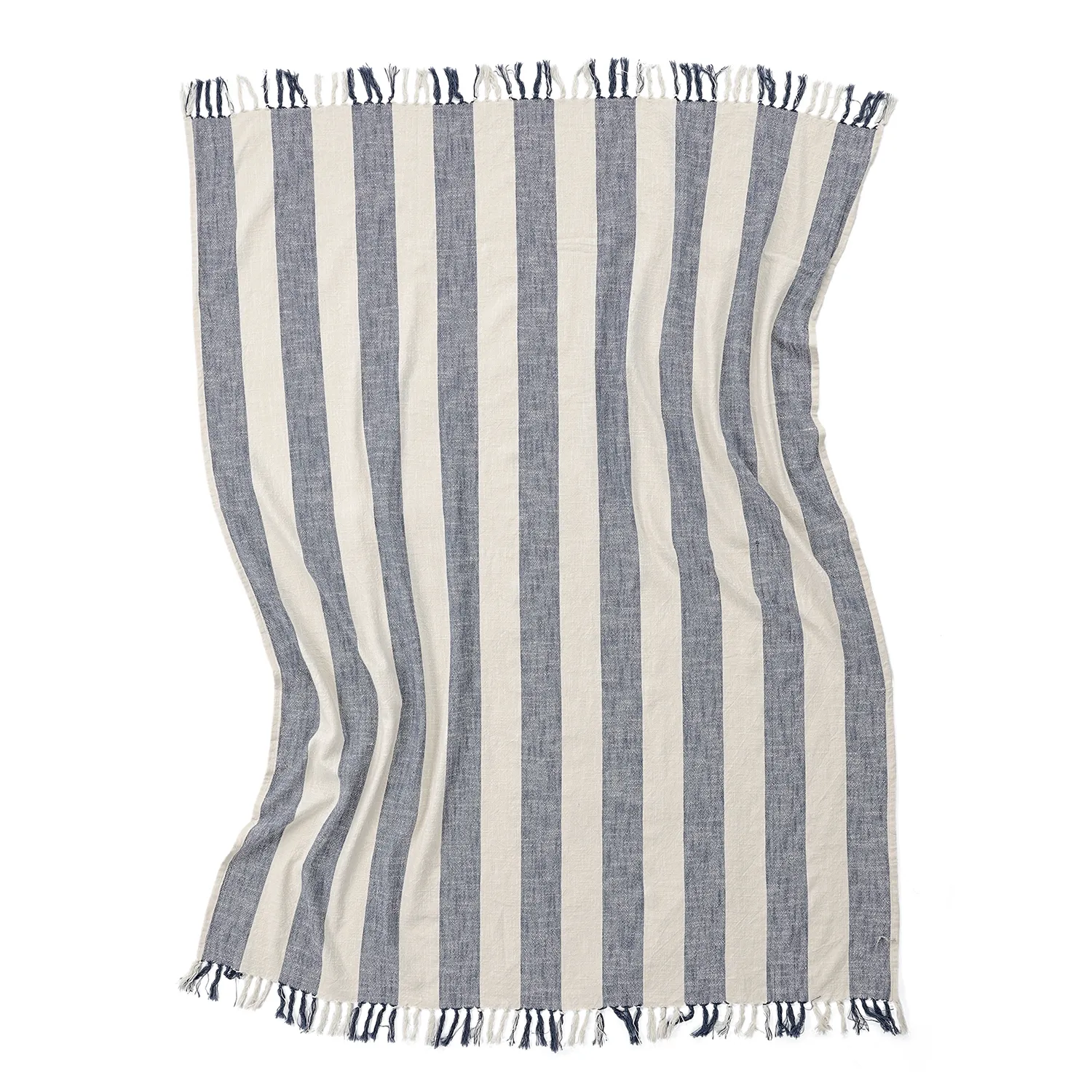 Dekens - Kora stripe cotton throw (crème/marineblauw)
