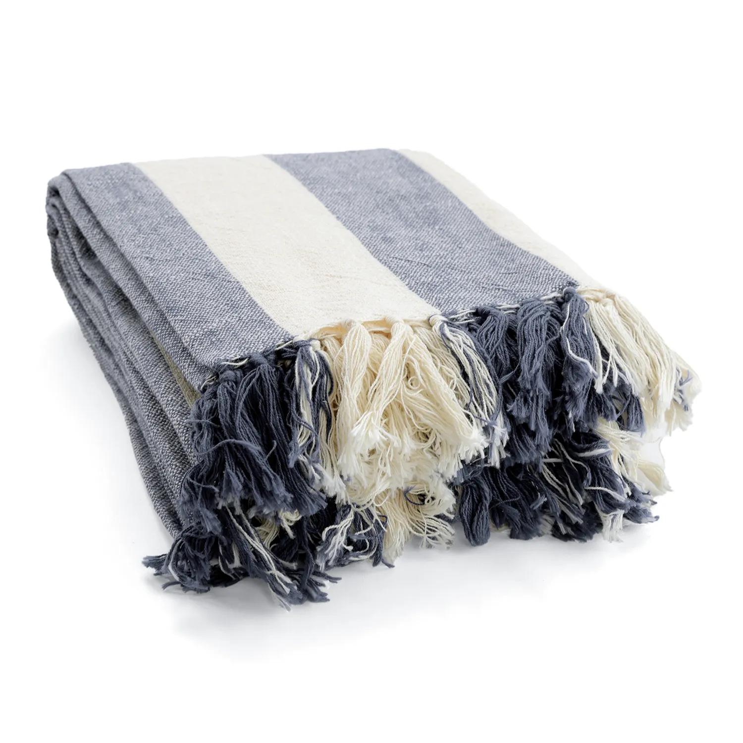 Dekens - Kora stripe cotton throw (crème/marineblauw)