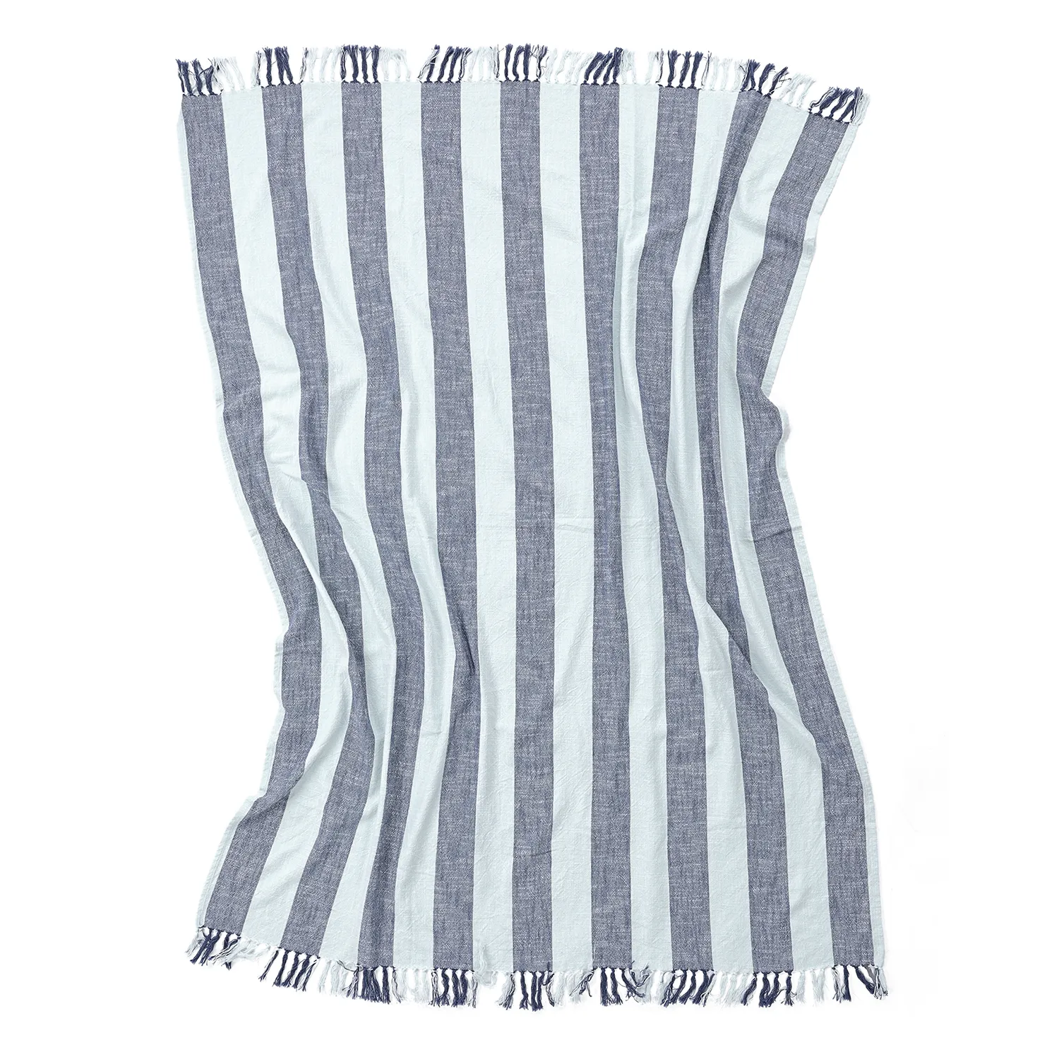 Dekens - Kora stripe cotton throw (marineblauw/lichtblauw)