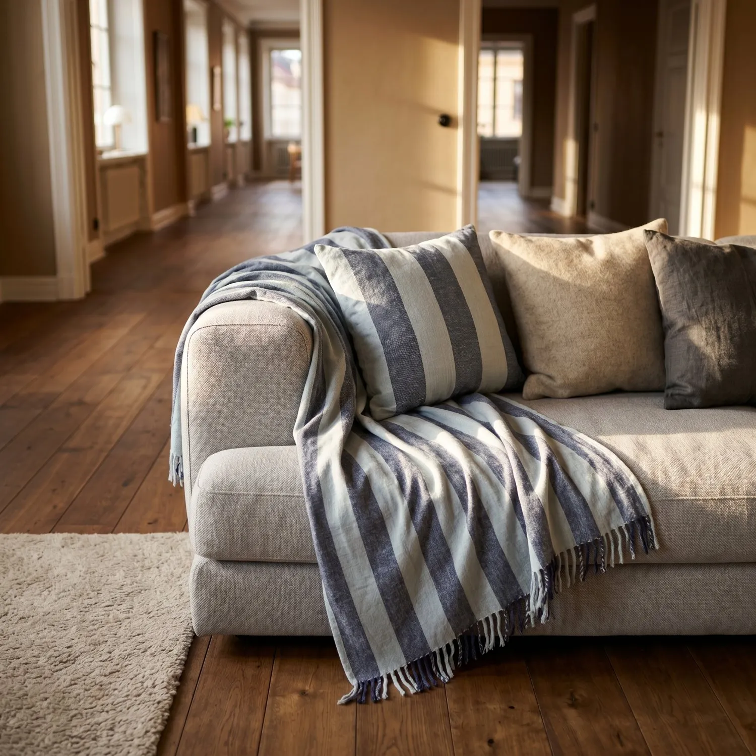 Dekens - Kora stripe cotton throw (marineblauw/lichtblauw)